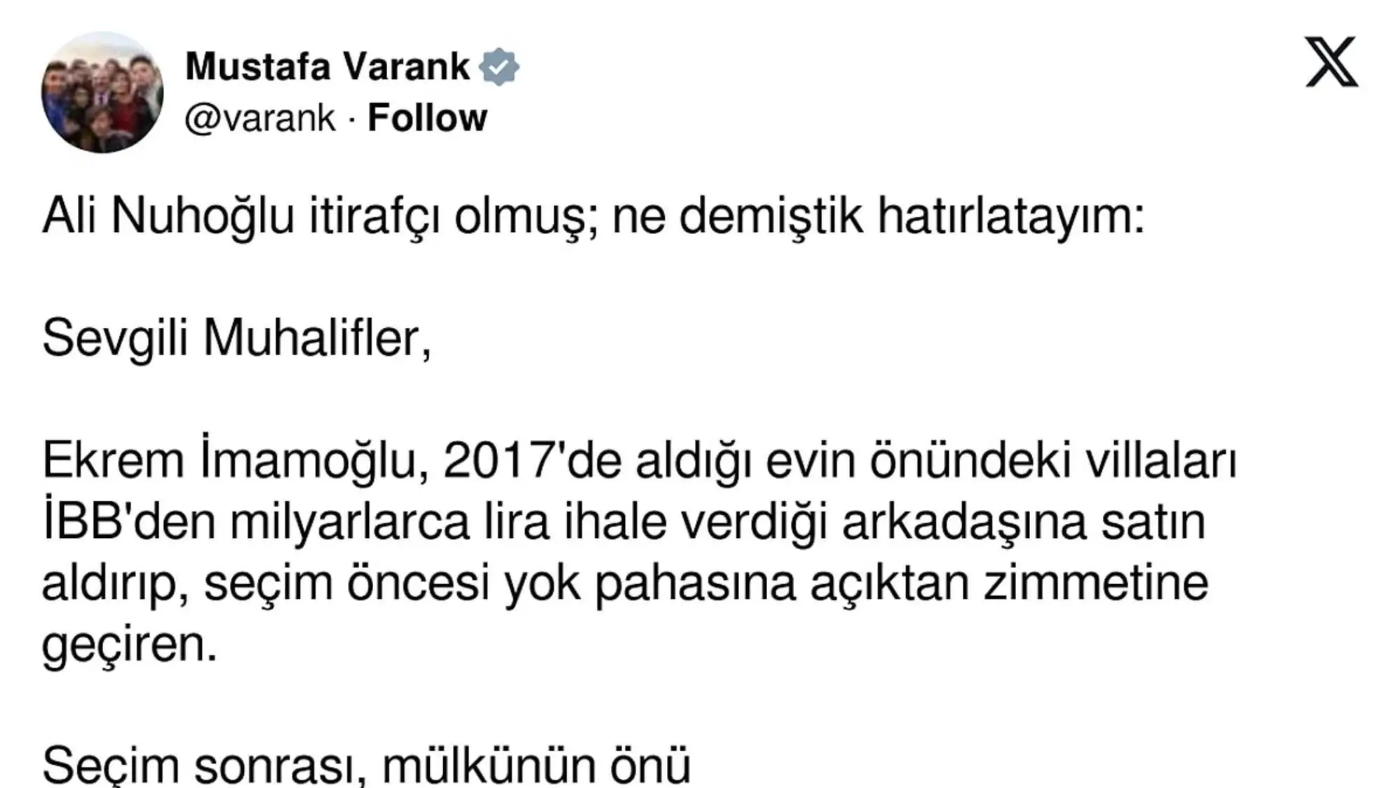 Mustafa Varank'ın Ekrem İmamoğlu ile ilgili sosyal medya paylaşımı. Mustafa Varank'ın Ekrem İmamoğlu ile ilgili sosyal medya paylaşımı.