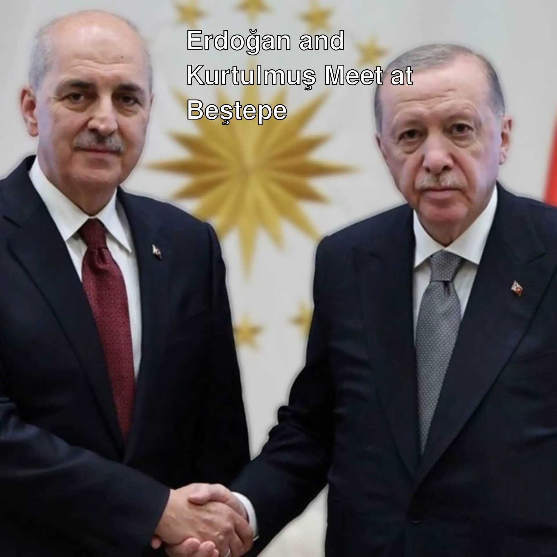 President Erdoğan and Speaker Kurtulmuş shake hands.