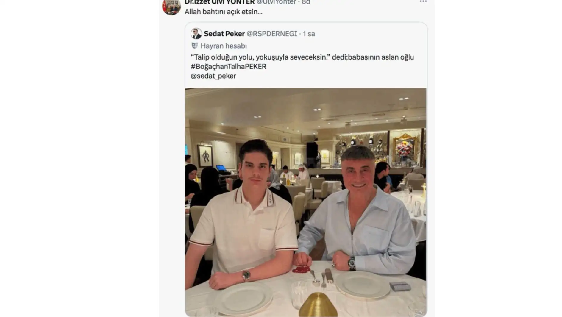 İzzet Ulvi Yonter and Sedat Peker's social media post İzzet Ulvi Yonter and Sedat Peker's social media post