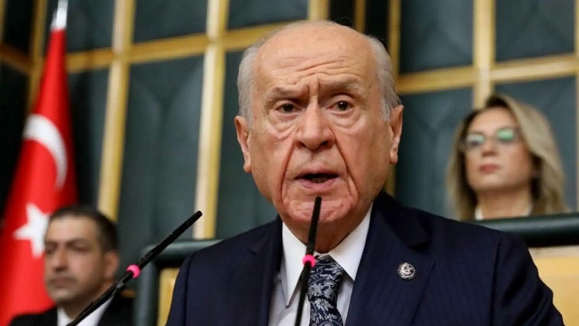 Devlet Bahçeli speaking at a press conference. Devlet Bahçeli speaking at a press conference.