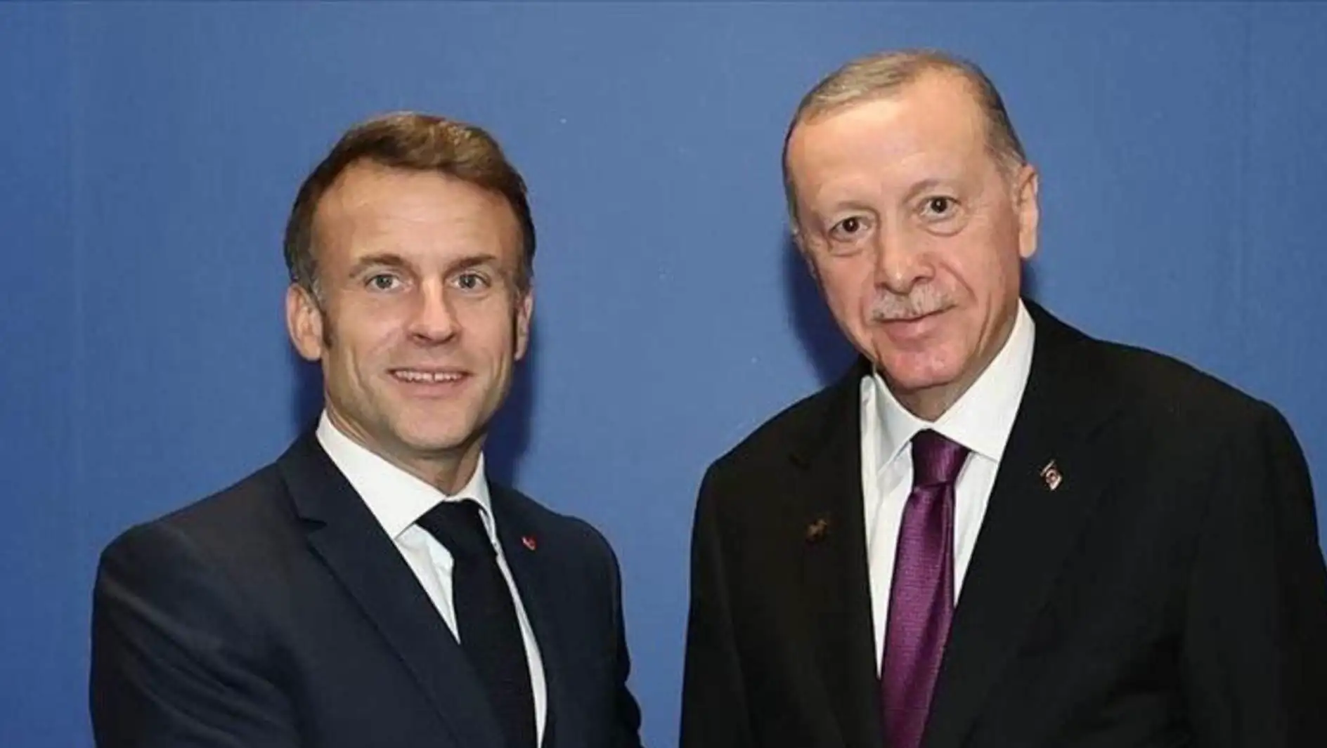Cumhurbaşkanı Erdoğan ve Macron'un görüşmesi.