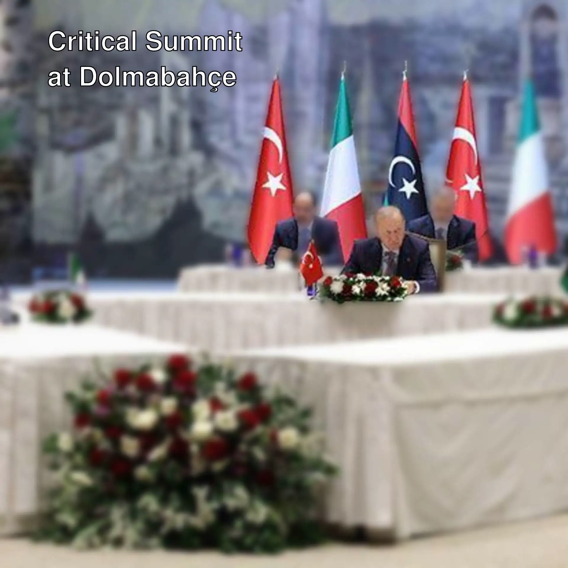 President Erdoğan meets with Meloni and Dibeybe at Dolmabahçe.