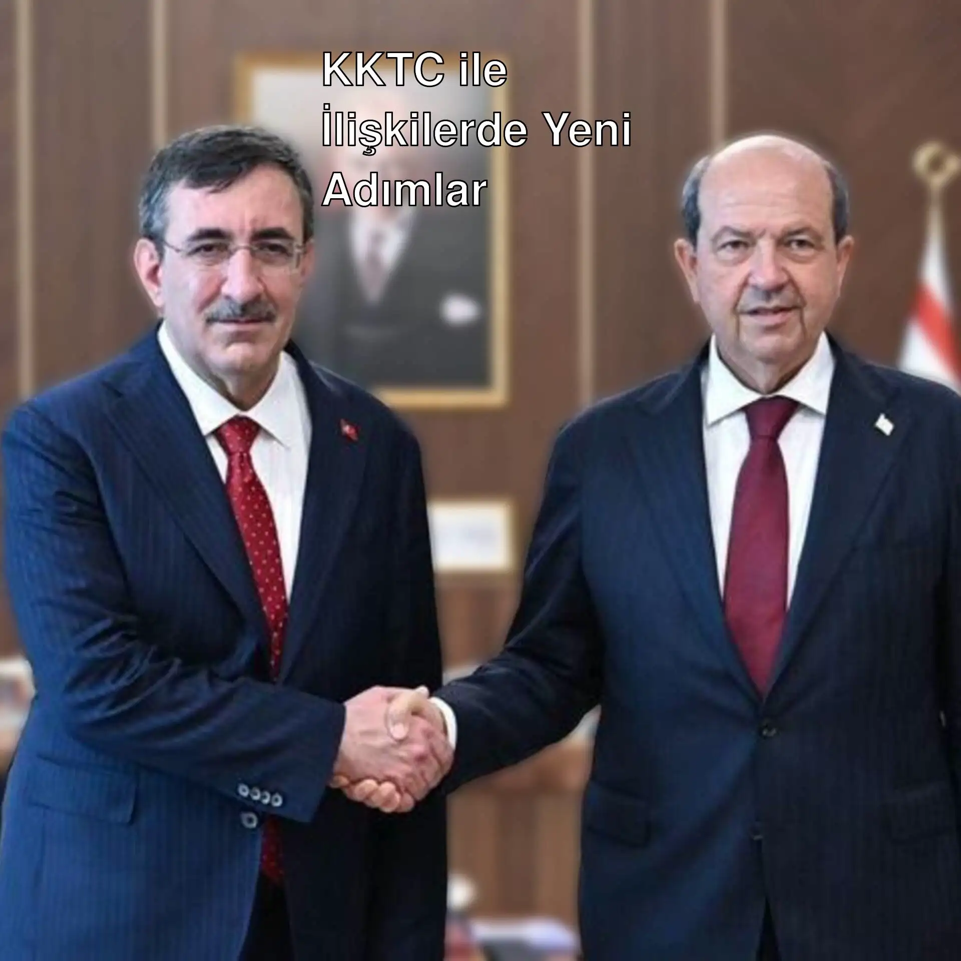 Cumhurbaşkanı Yardımcısı Yılmaz ve KKTC Cumhurbaşkanı Tatar görüşme anı.