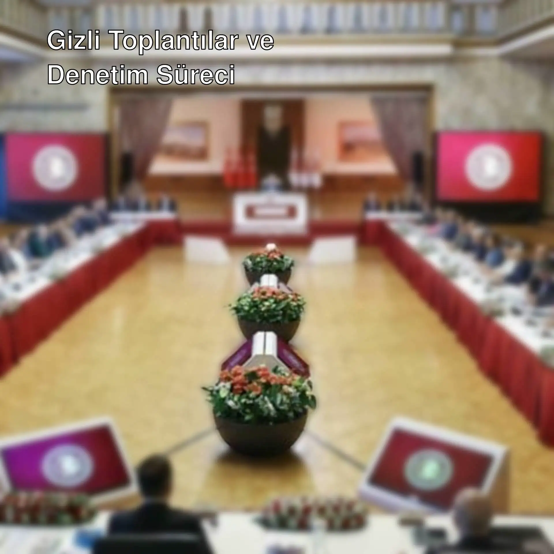 Gizli toplantıda oturan bir grup insan.