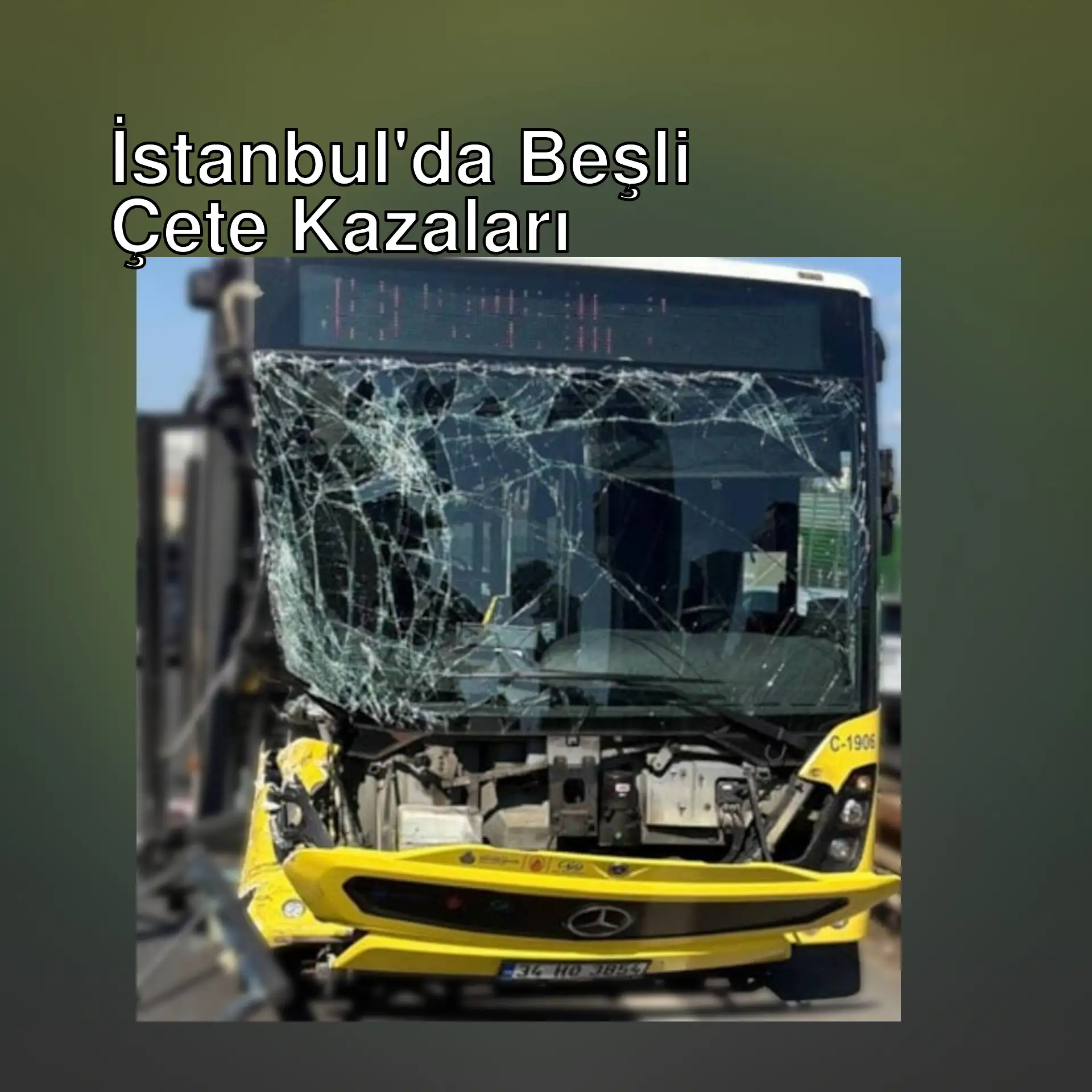 Kaza sonrası camı kırılmış bir otobüs.