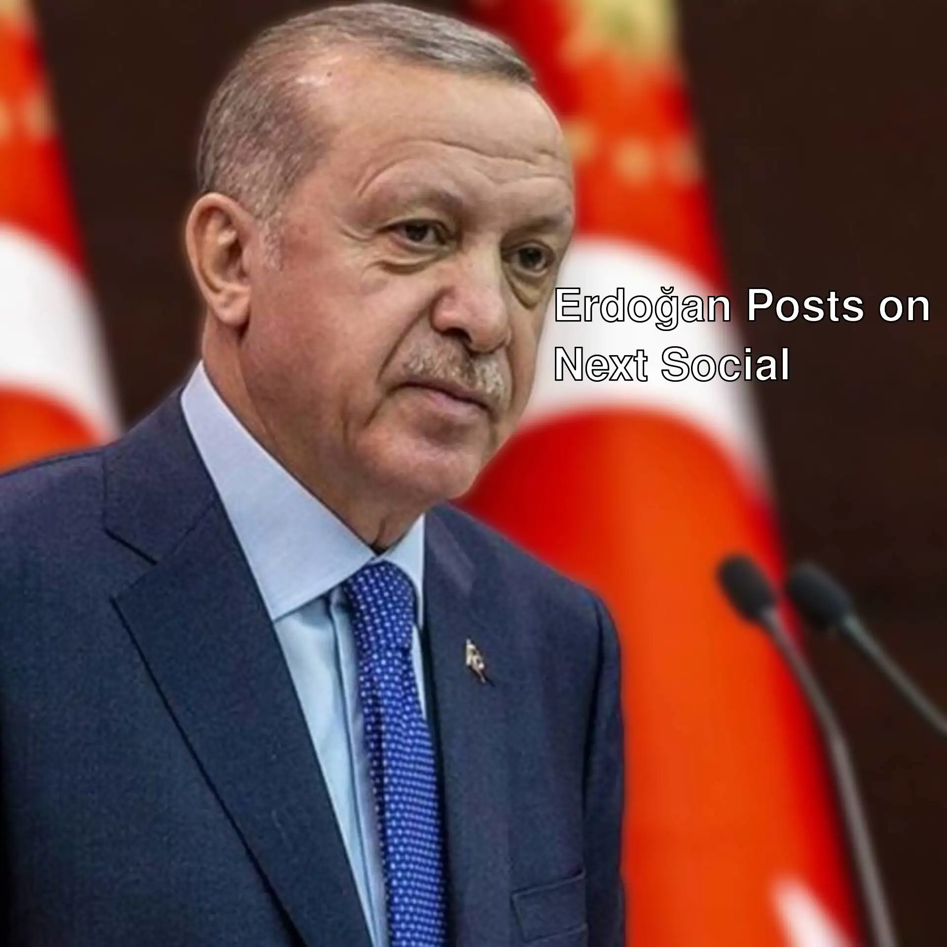 President Erdoğan standing in front of microphones. President Erdoğan standing in front of microphones.