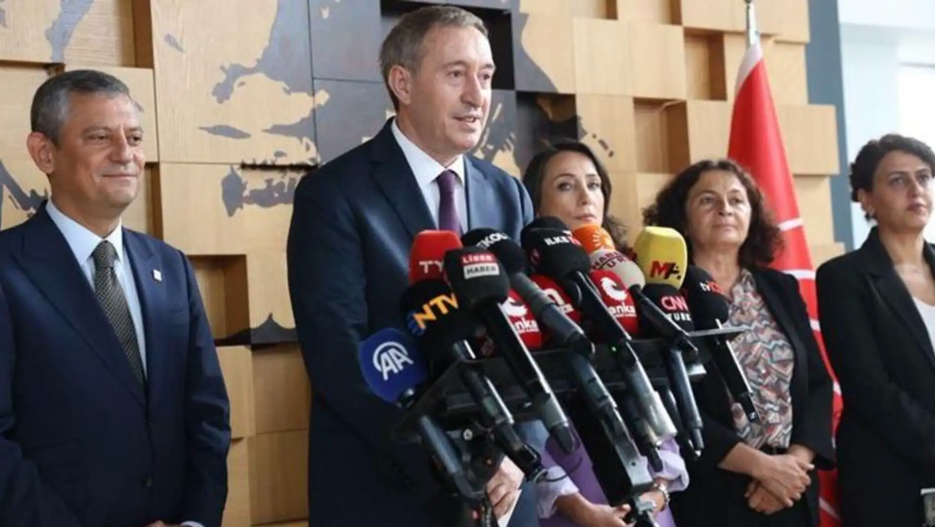 DEM Party delegation holds a press conference with CHP leader Özgür Özel.