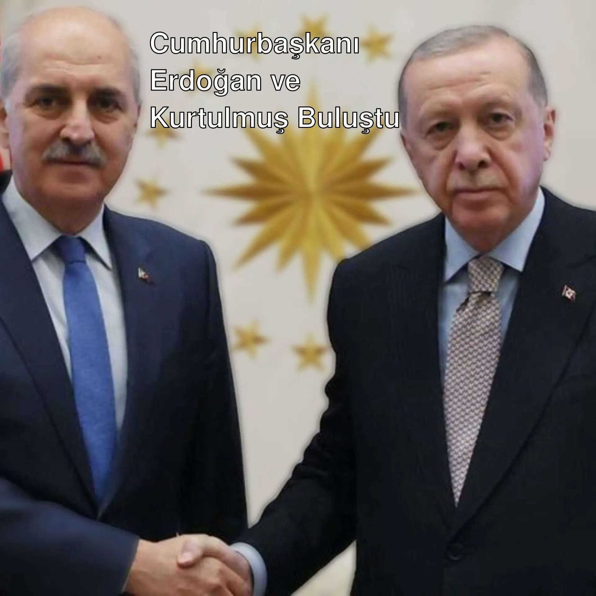 Cumhurbaşkanı Erdoğan ve TBMM Başkanı Kurtulmuş el sıkışıyor.