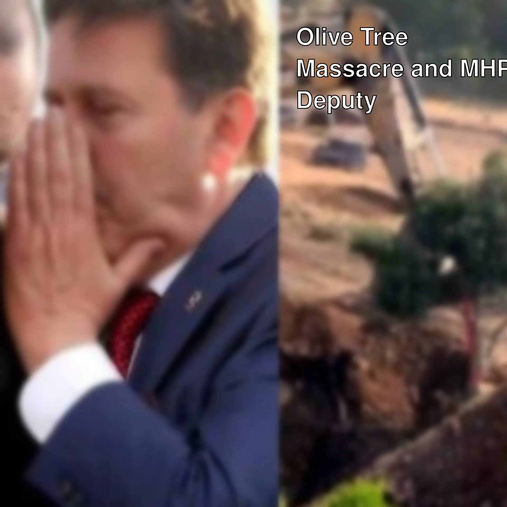 A man in a suit covering his face. A man in a suit covering his face.