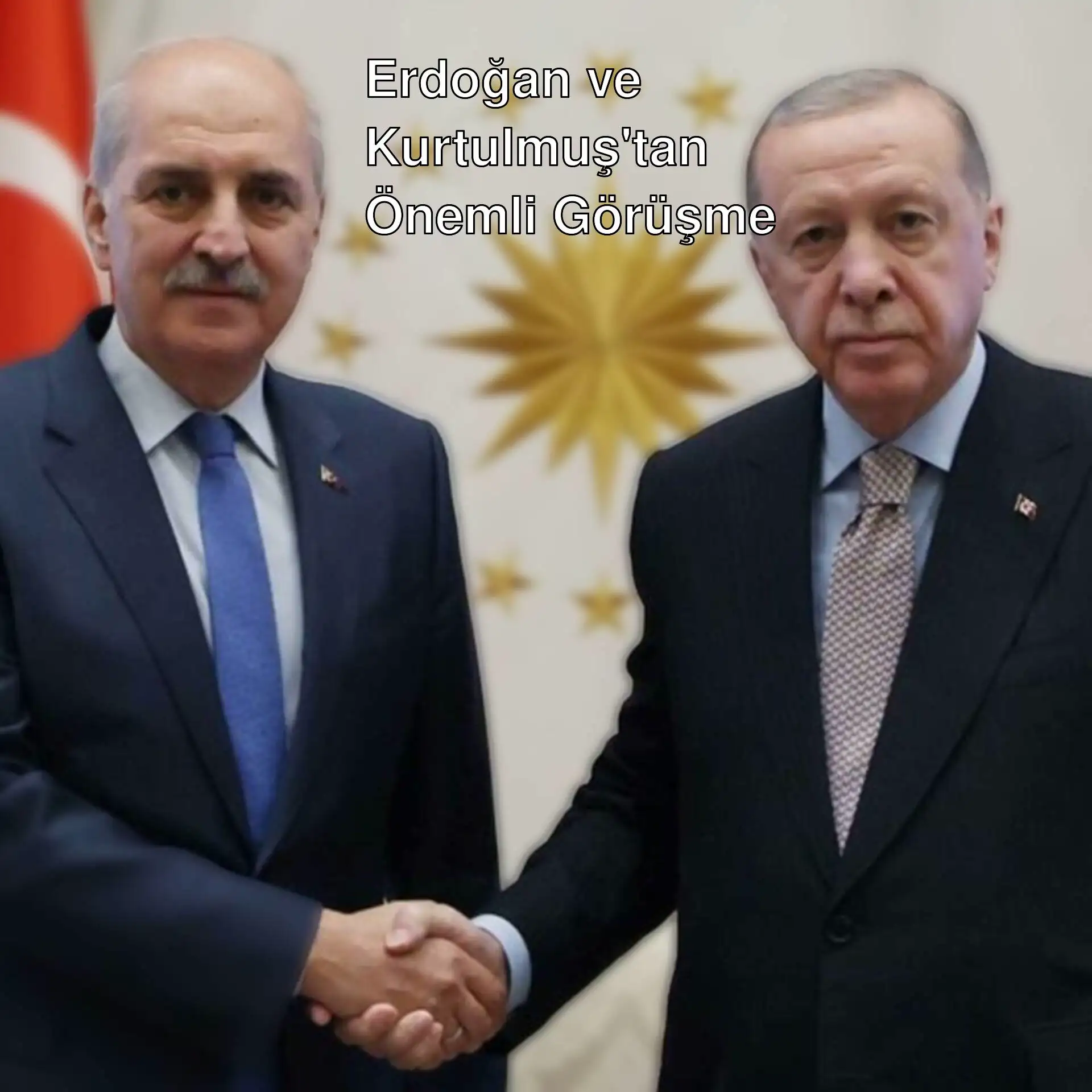 Cumhurbaşkanı Erdoğan ve TBMM Başkanı Kurtulmuş el sıkışıyor.