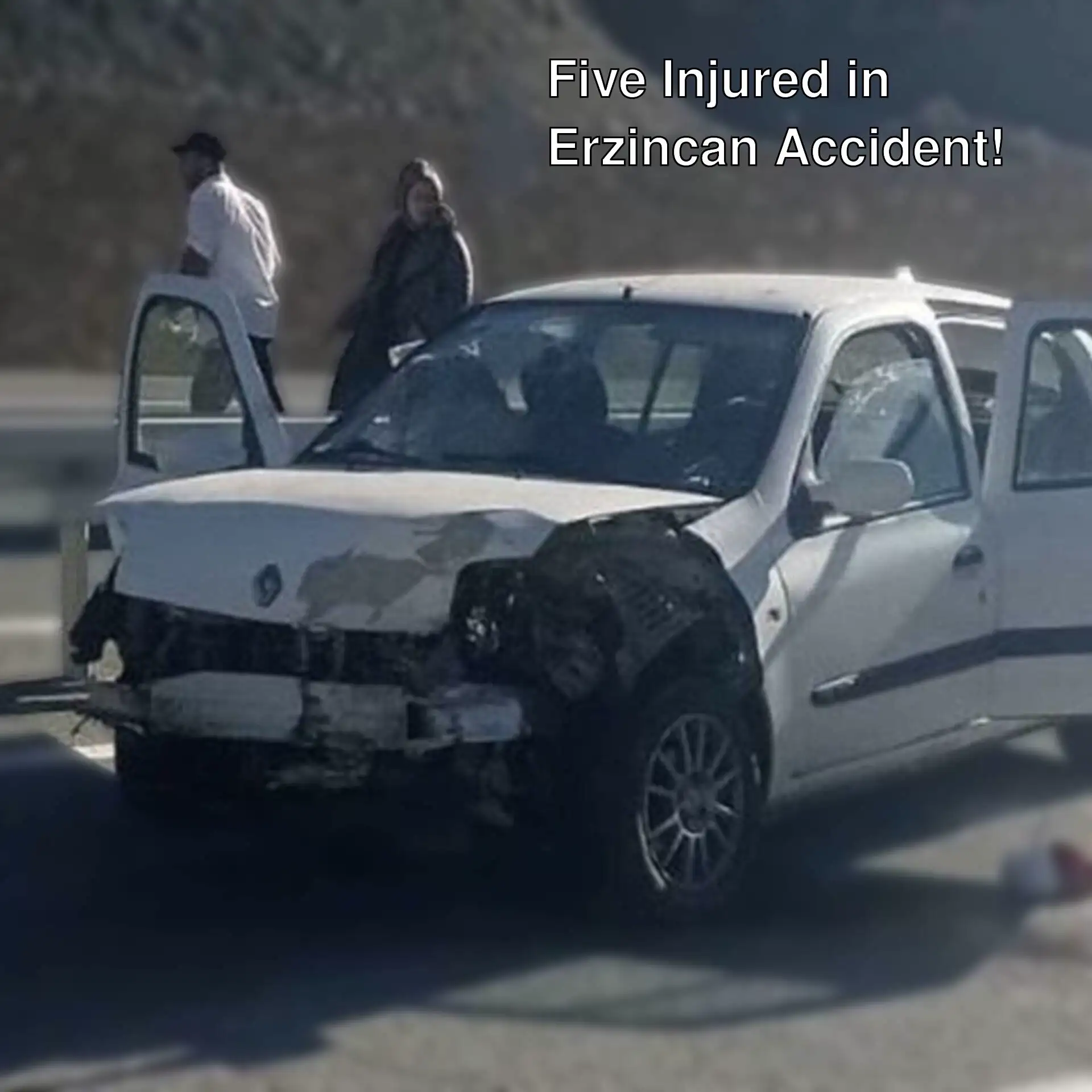 A car with a damaged front end.