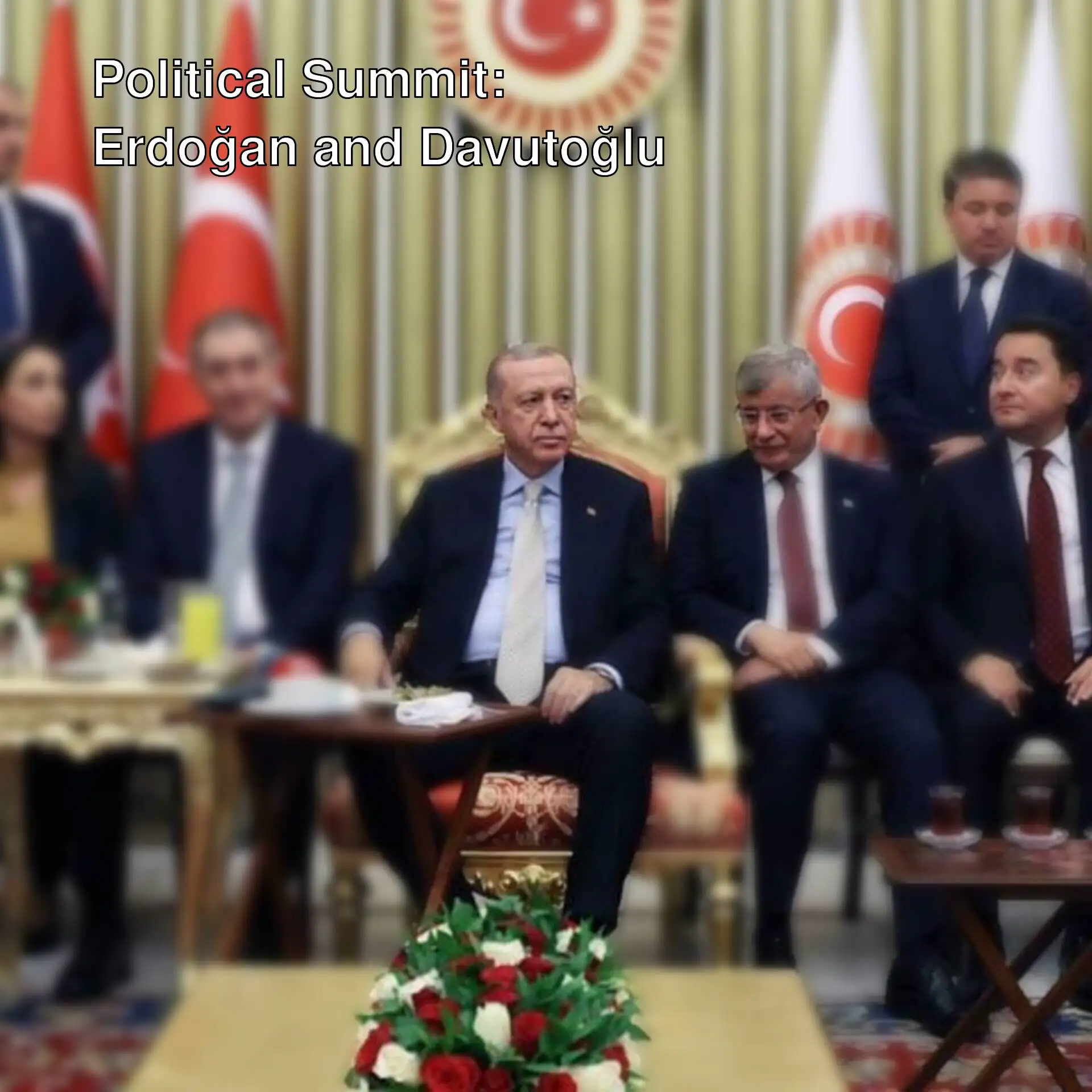 President Erdoğan, Davutoğlu, and Babacan sitting together.