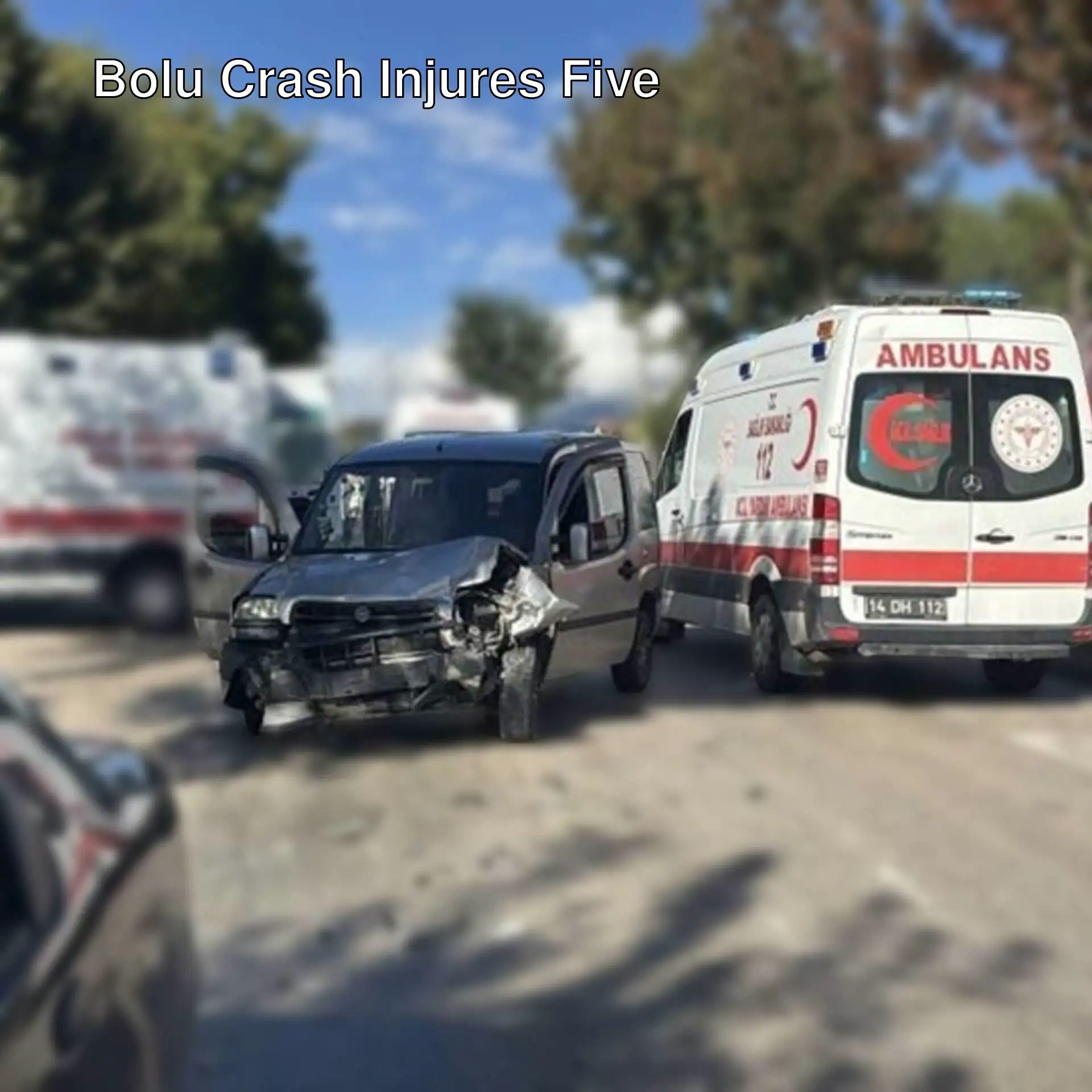 Ambulances at the scene of a crash involving two vehicles in Bolu.