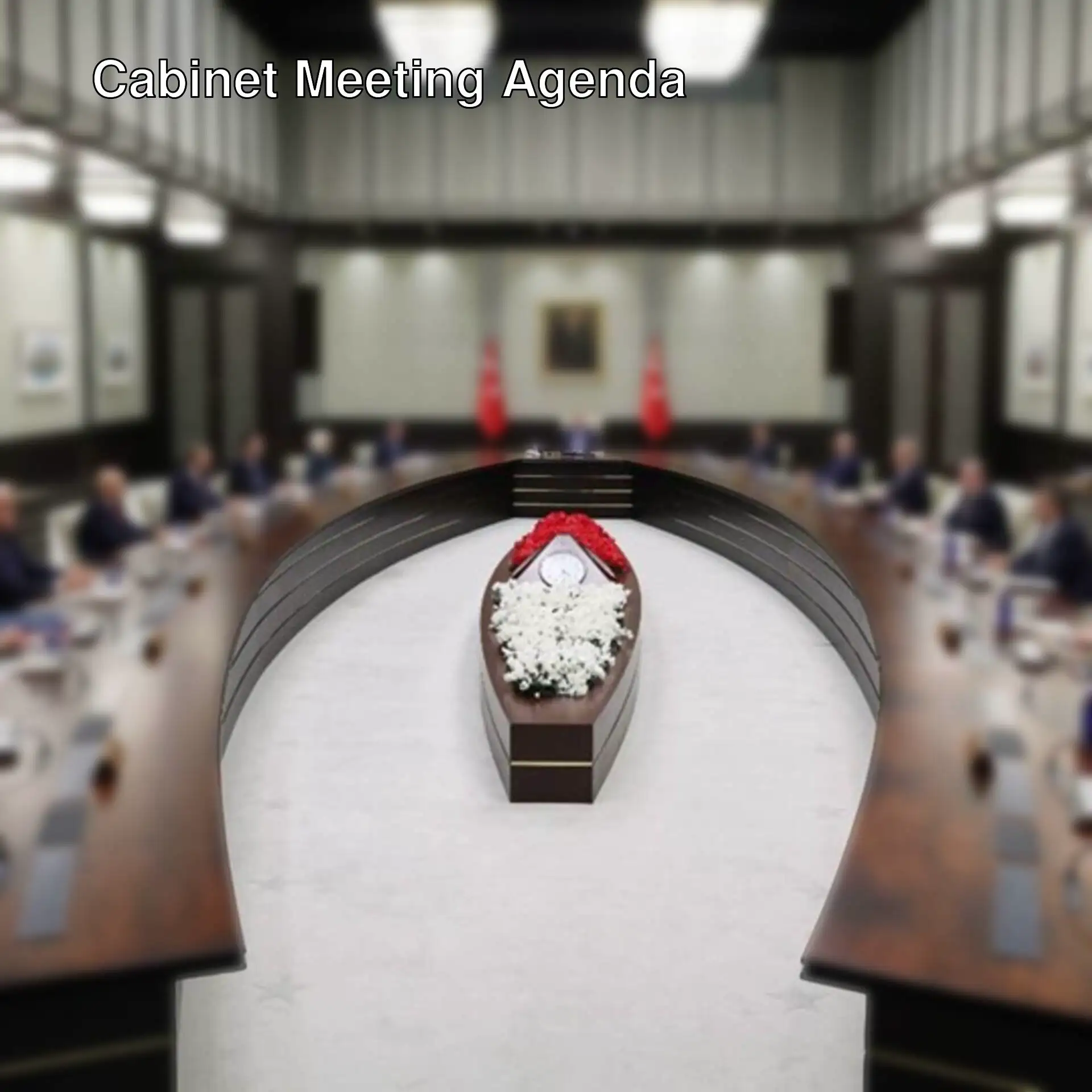 A group of people sitting at a table during the cabinet meeting. A group of people sitting at a table during the cabinet meeting.