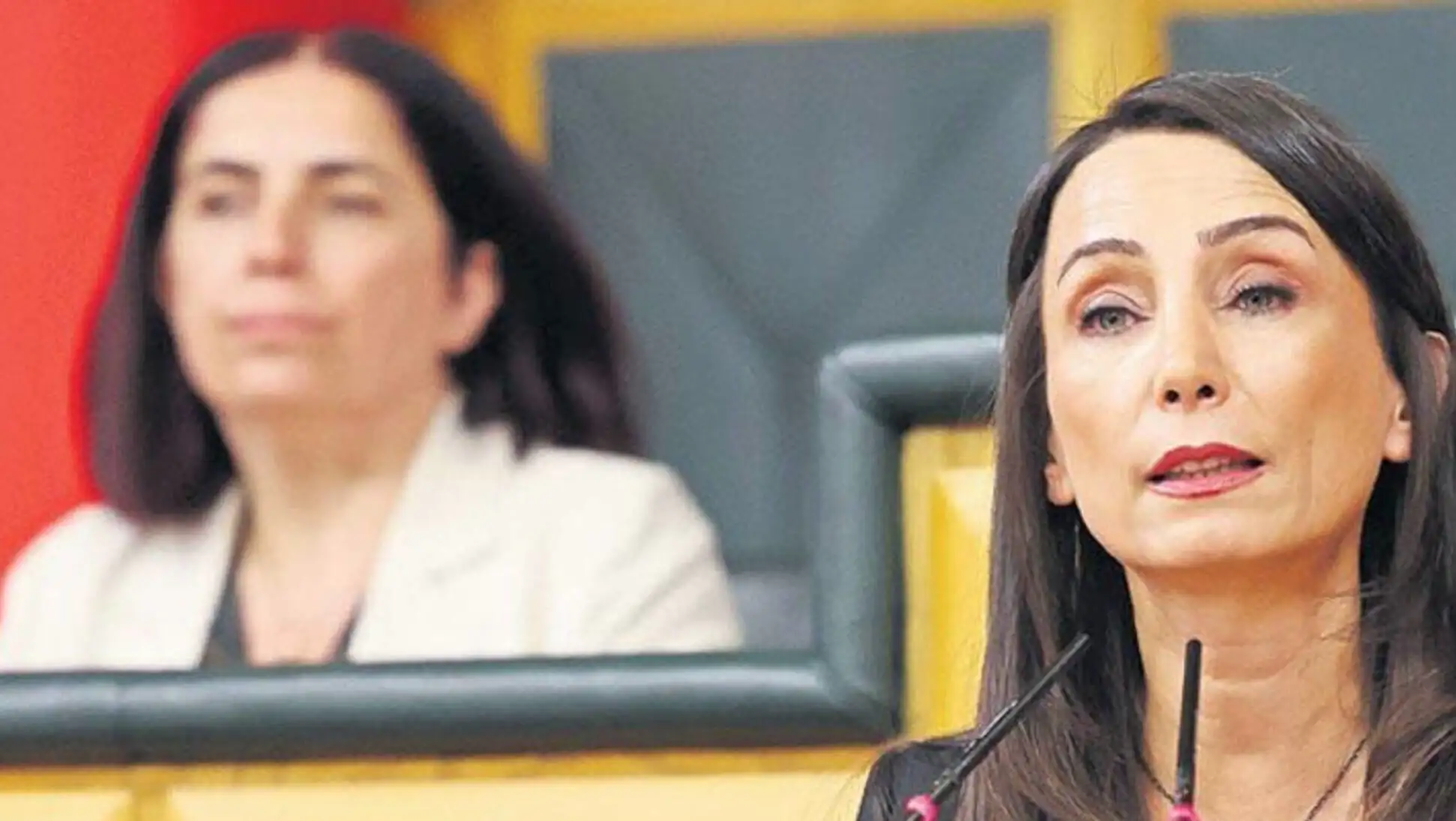 A woman sitting in front of a microphone. A woman sitting in front of a microphone.