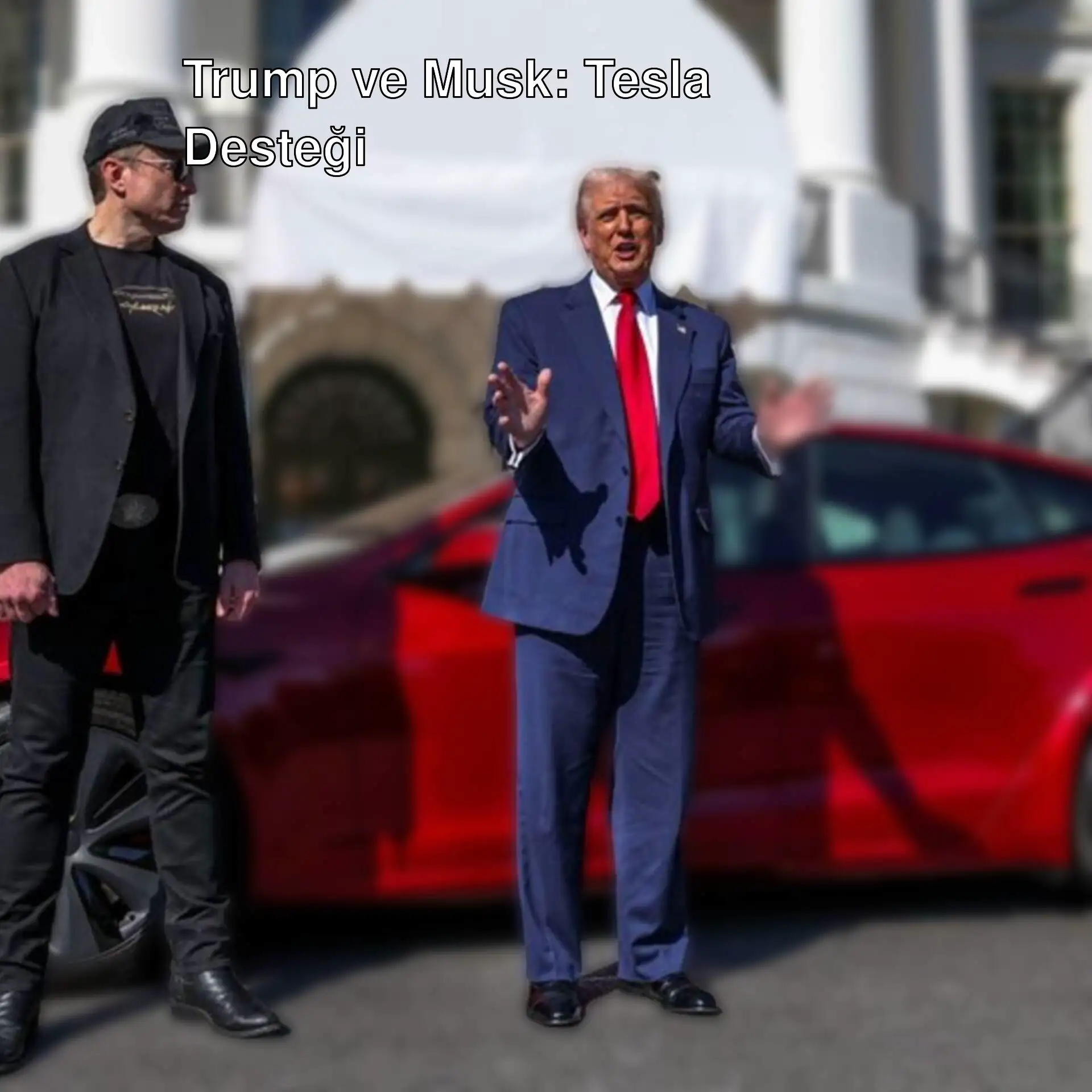 Trump, Musk ile birlikte Tesla'nın önünde poz veriyor. Trump, Musk ile birlikte Tesla'nın önünde poz veriyor.