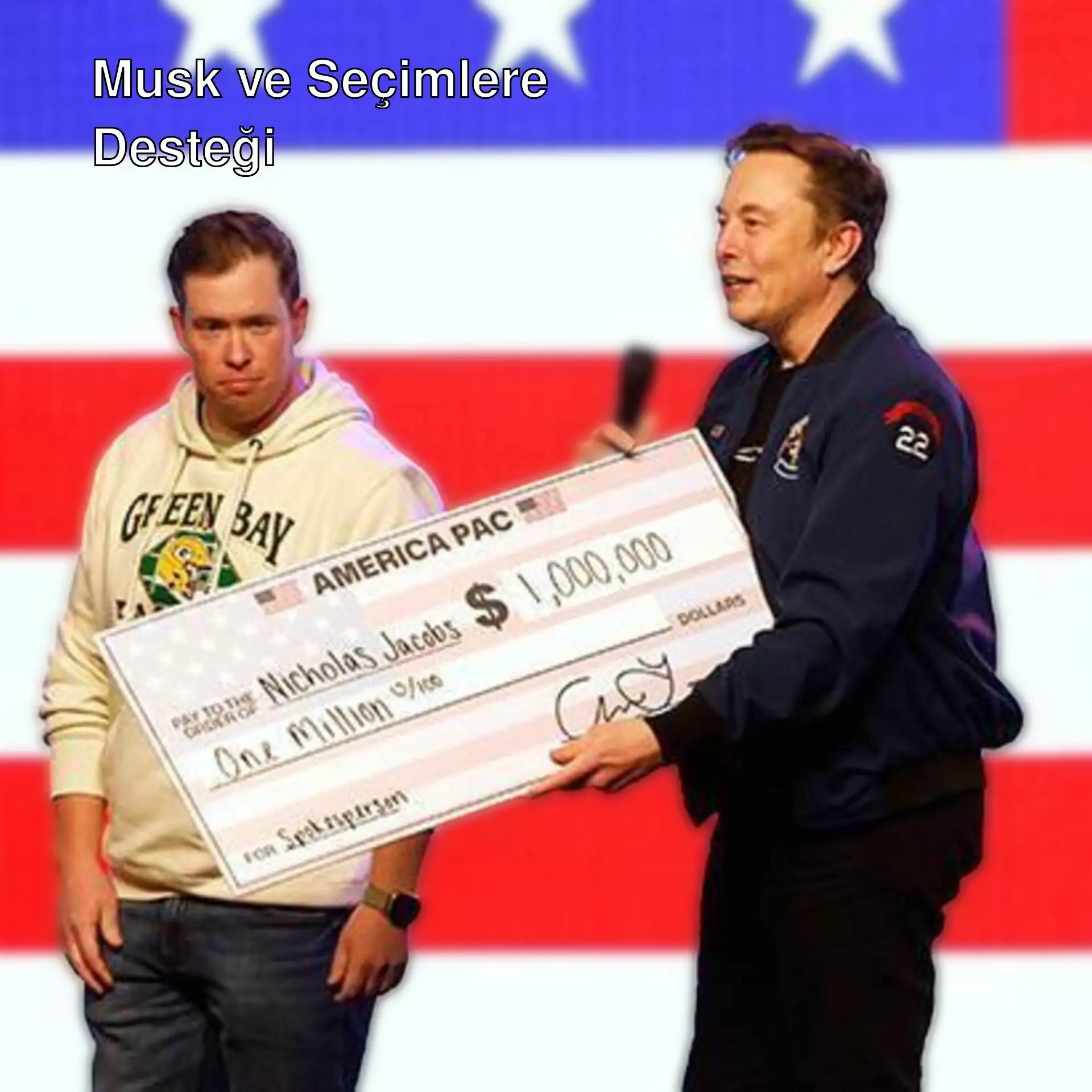 Elon Musk, iki seçmene 1 milyon dolarlık çek veriyor. Elon Musk, iki seçmene 1 milyon dolarlık çek veriyor.