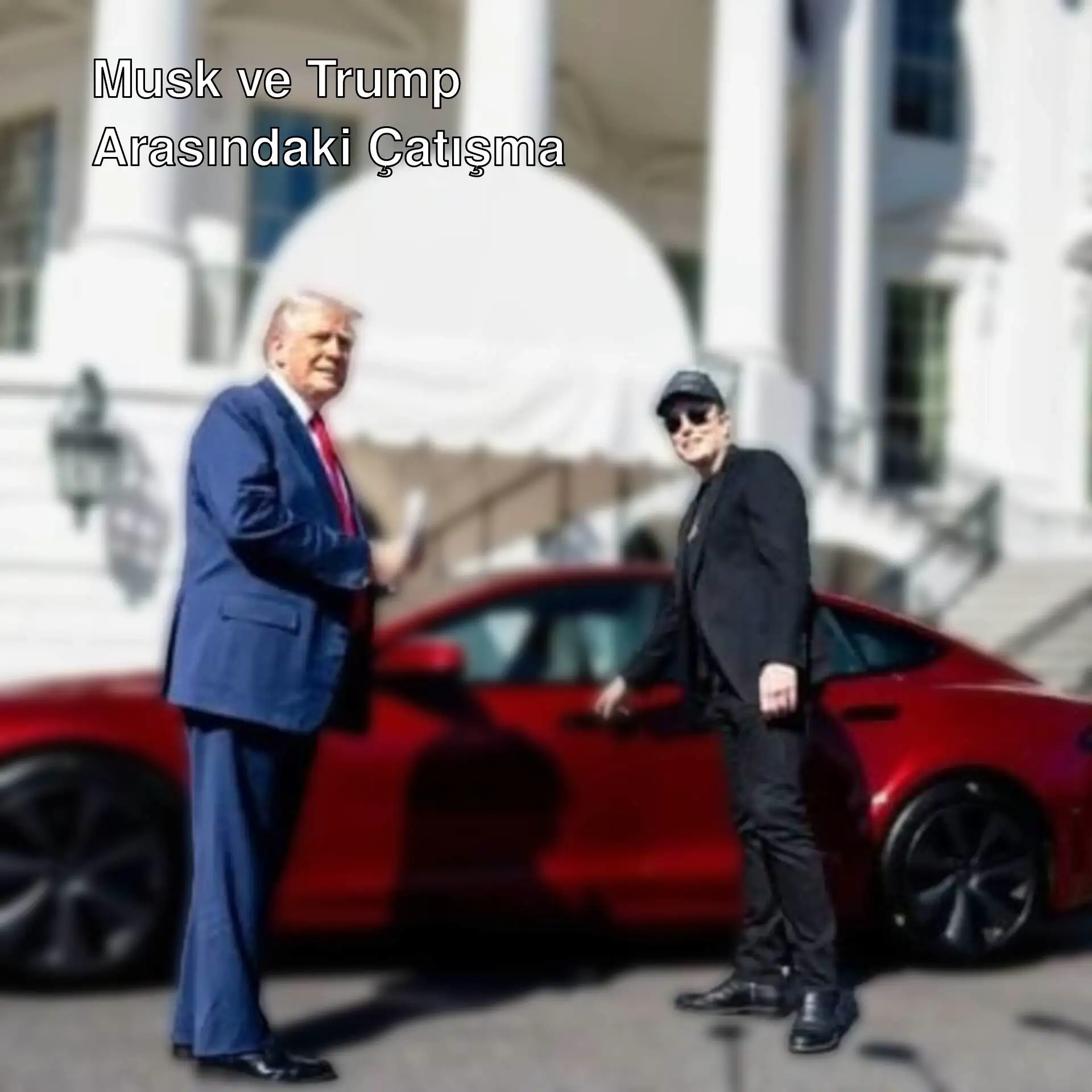 Elon Musk ve Donald Trump, Tesla'nın önünde duruyor. Elon Musk ve Donald Trump, Tesla'nın önünde duruyor.