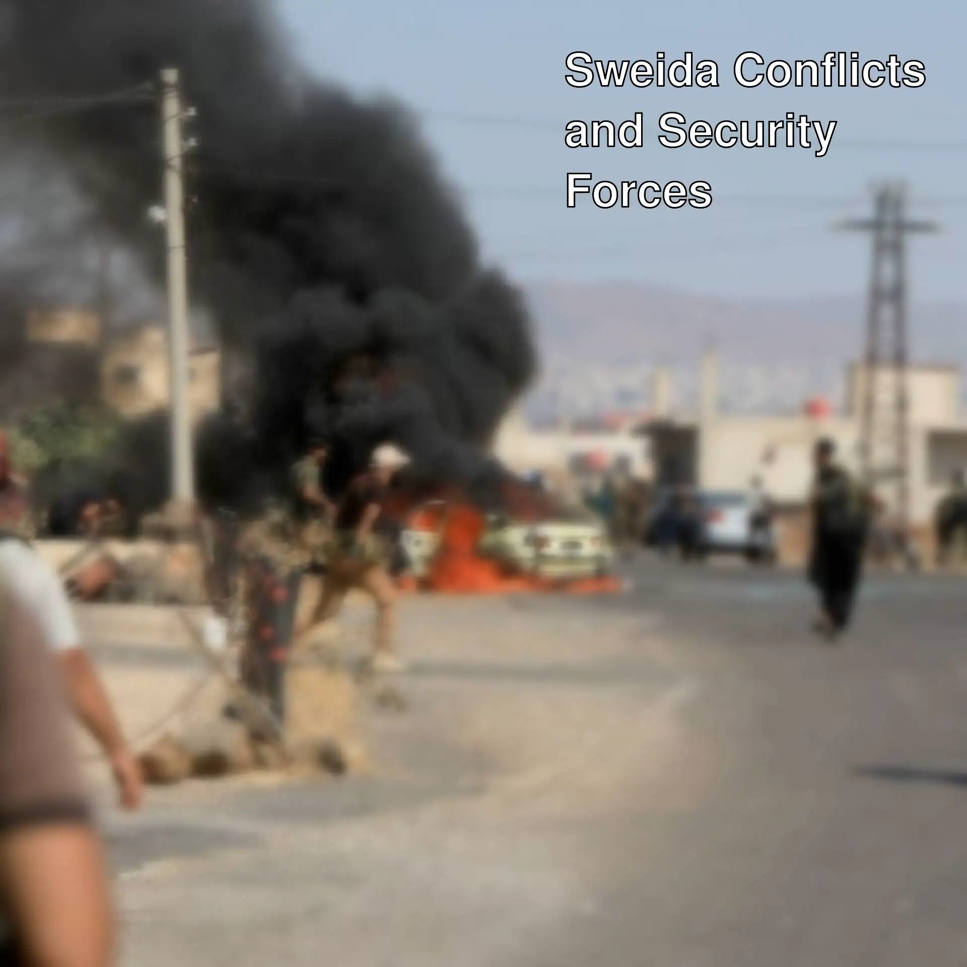 A vehicle on fire during the conflicts in Sweida. A vehicle on fire during the conflicts in Sweida.
