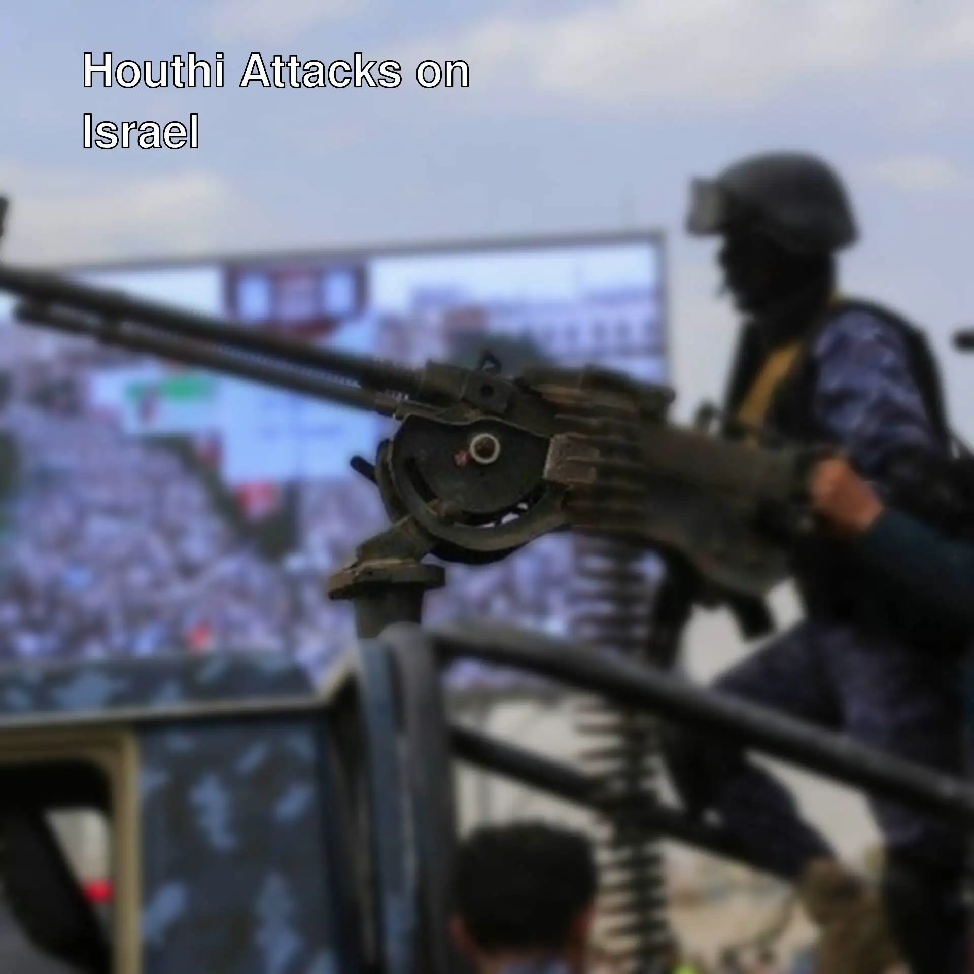 A man holding a large gun in a helmet.