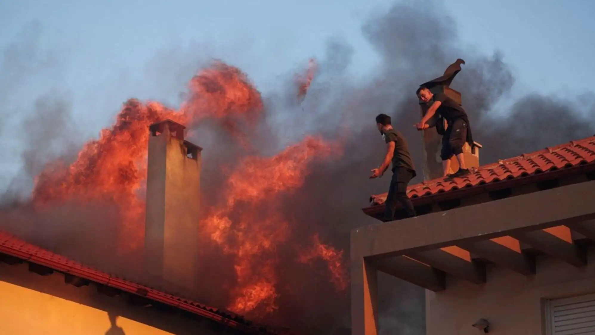 Firefighting teams in action.