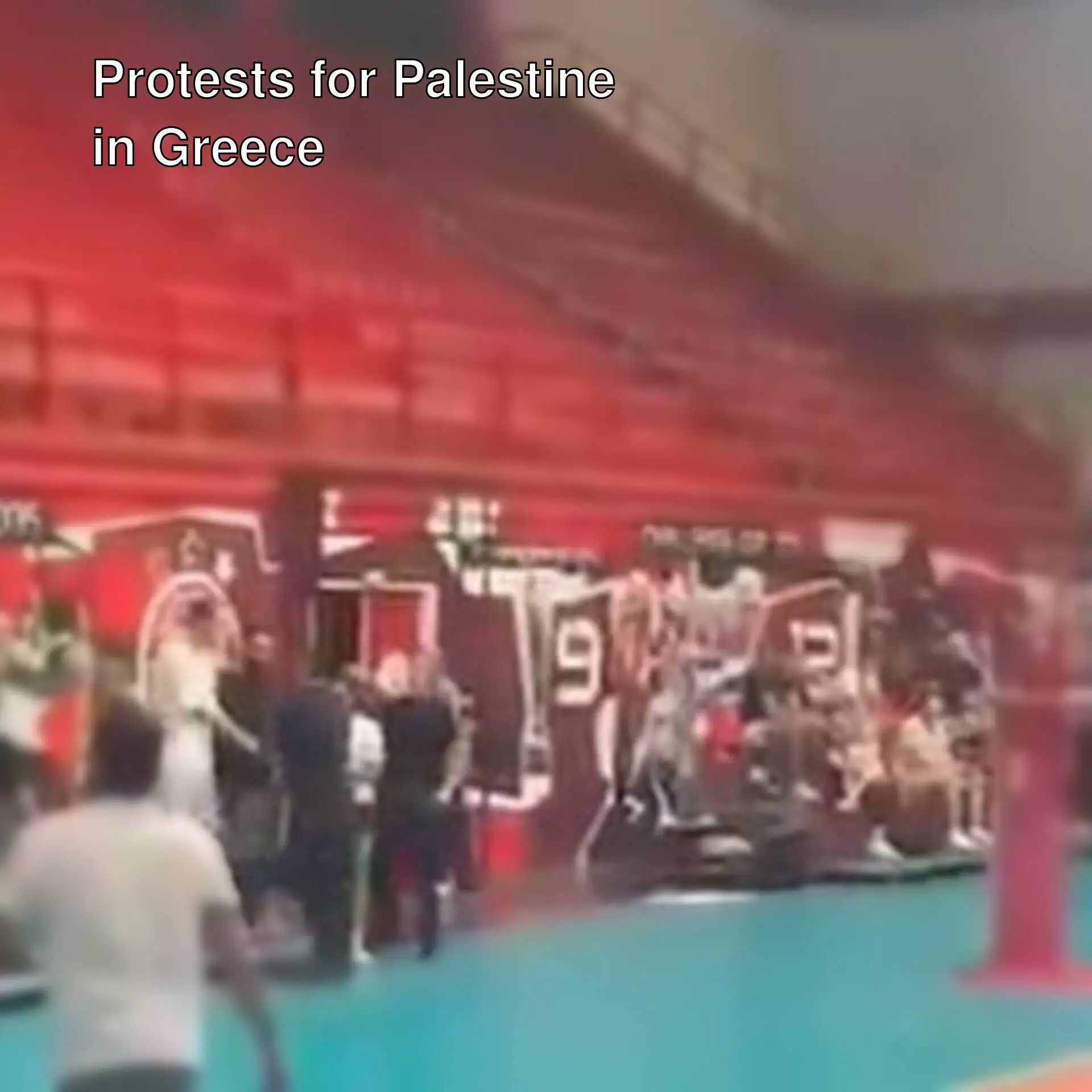 A group protesting in a stadium in Greece. A group protesting in a stadium in Greece.