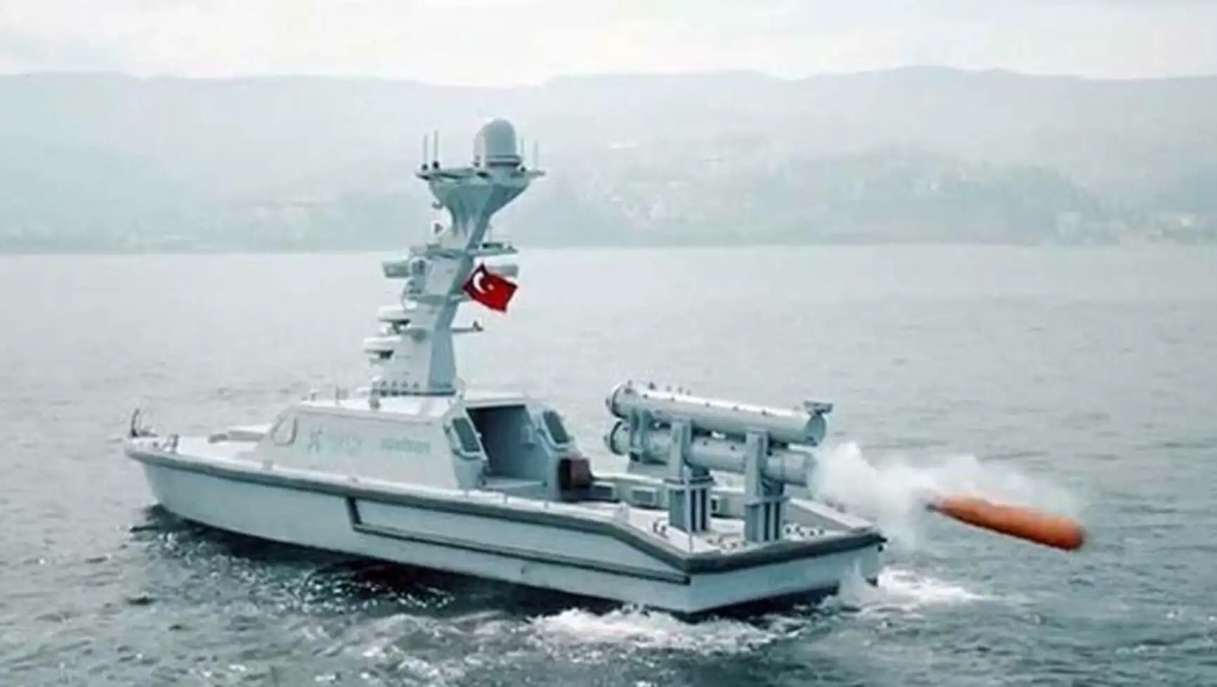 A Turkish naval ship in the Aegean Sea. A Turkish naval ship in the Aegean Sea.