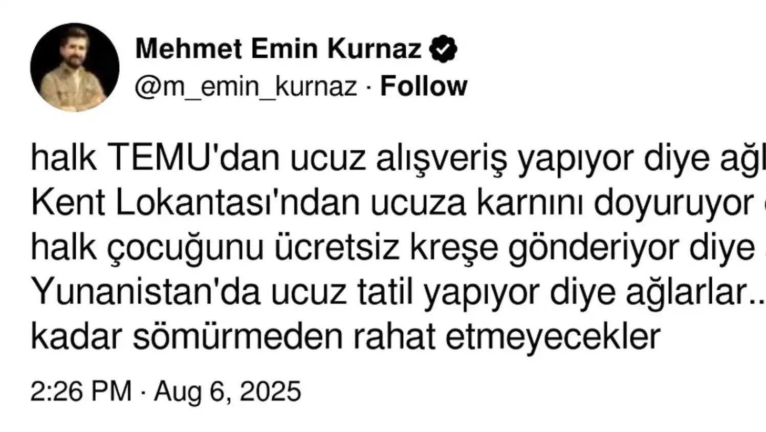 Bir sosyal medya gönderisinin ekran görüntüsü.