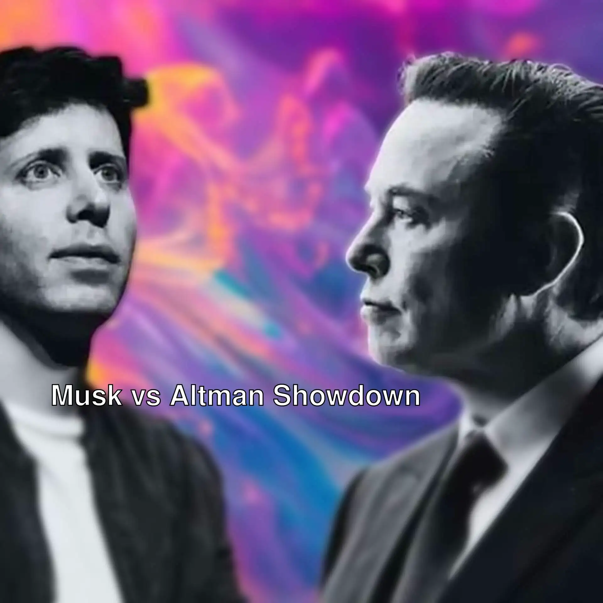 Tension between Elon Musk and Sam Altman. Two men looking at each other. Tension between Elon Musk and Sam Altman. Two men looking at each other.