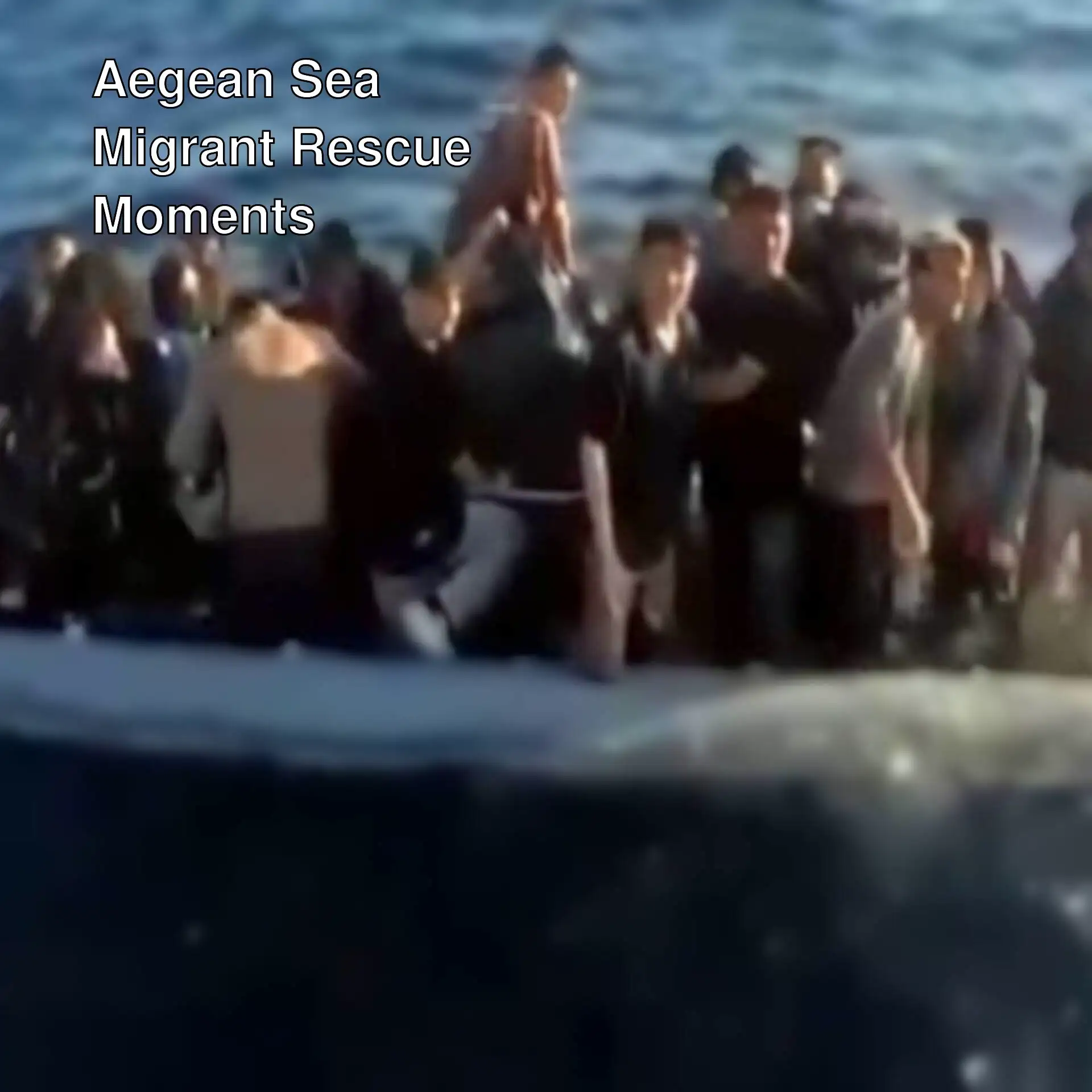 A group of migrants on a boat in the Aegean Sea. A group of migrants on a boat in the Aegean Sea.