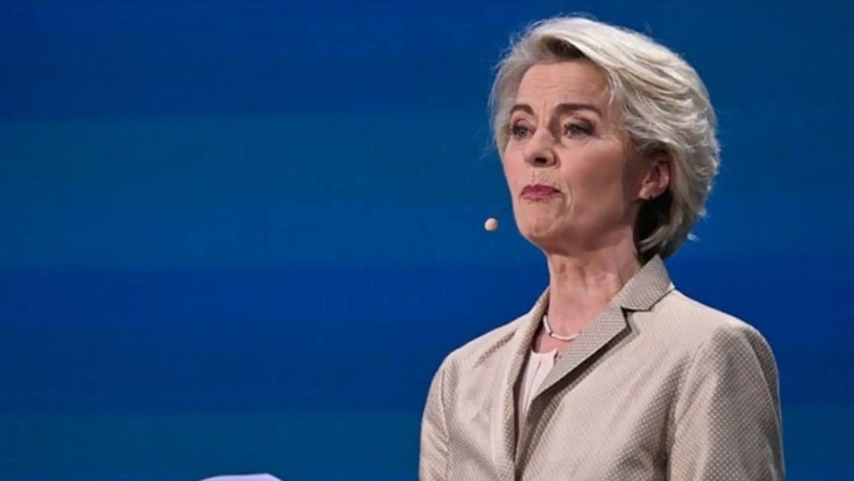 A woman discussing sanctions against Israel.