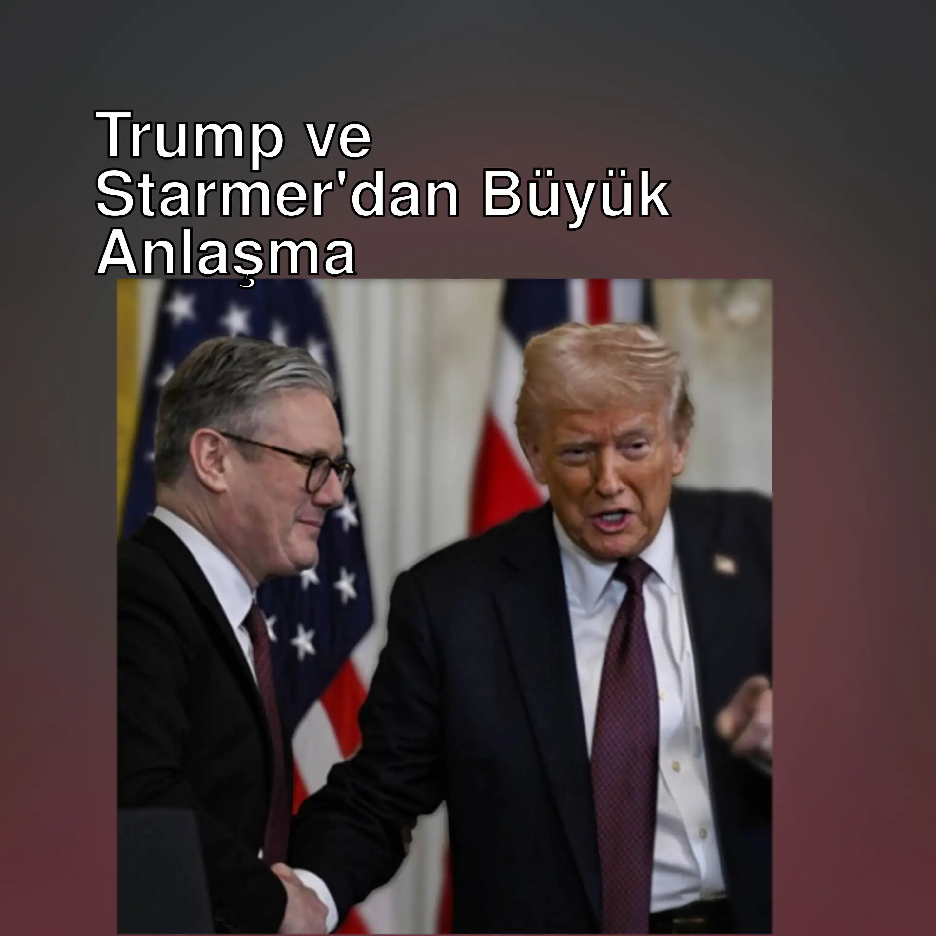 İki adam el sıkışıyor, arka planda bayraklar var.