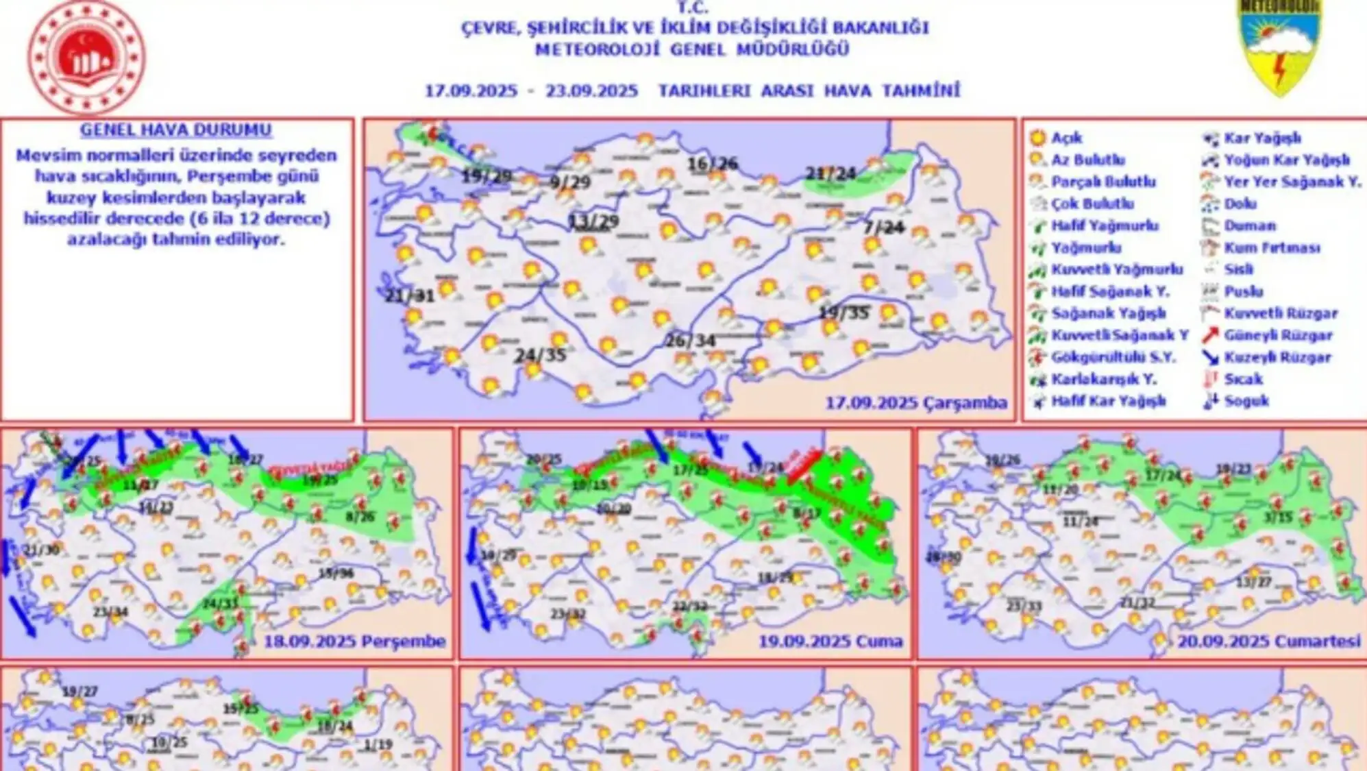 Farklı hava koşullarını gösteren bir harita. Farklı hava koşullarını gösteren bir harita.