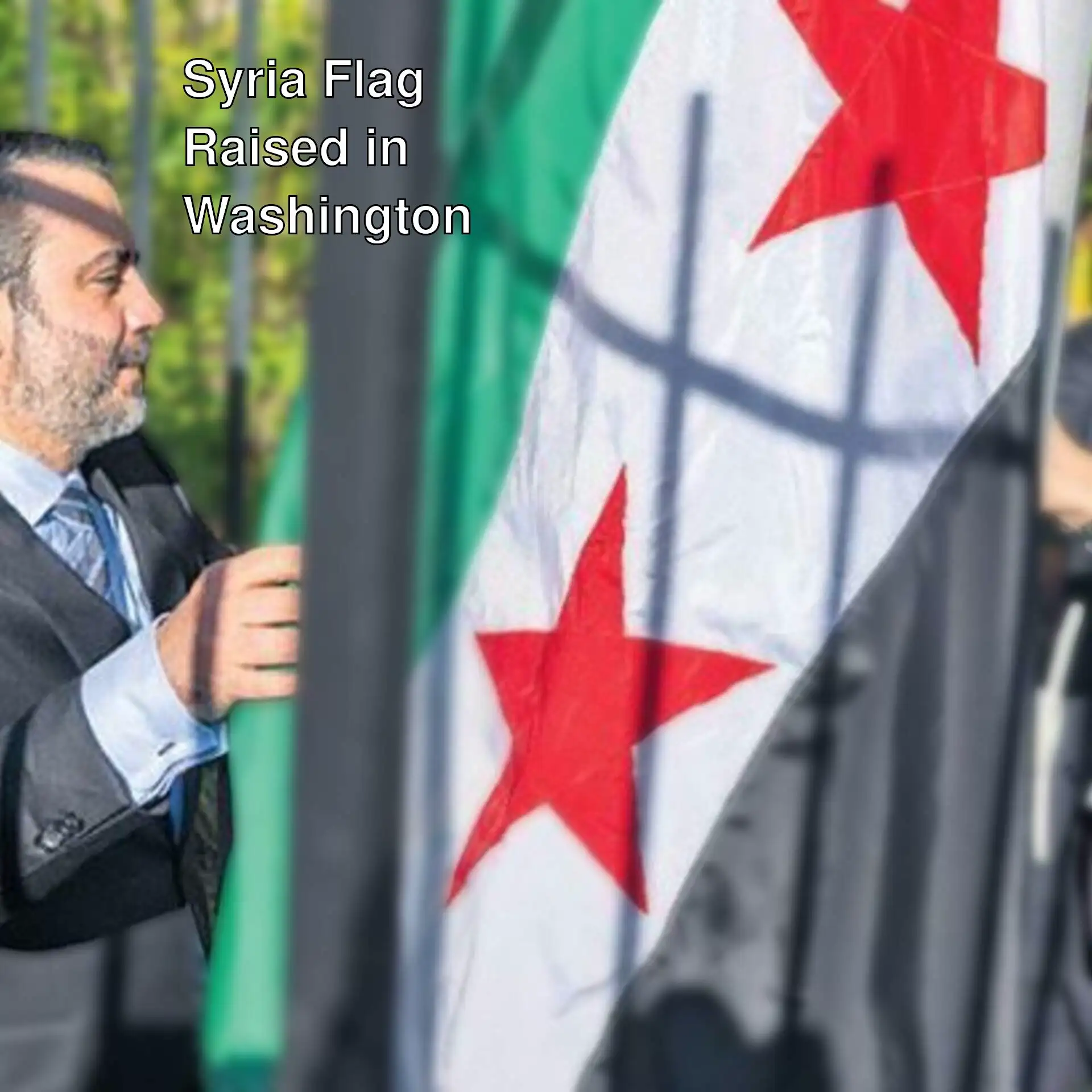 A man holding the Syrian flag.