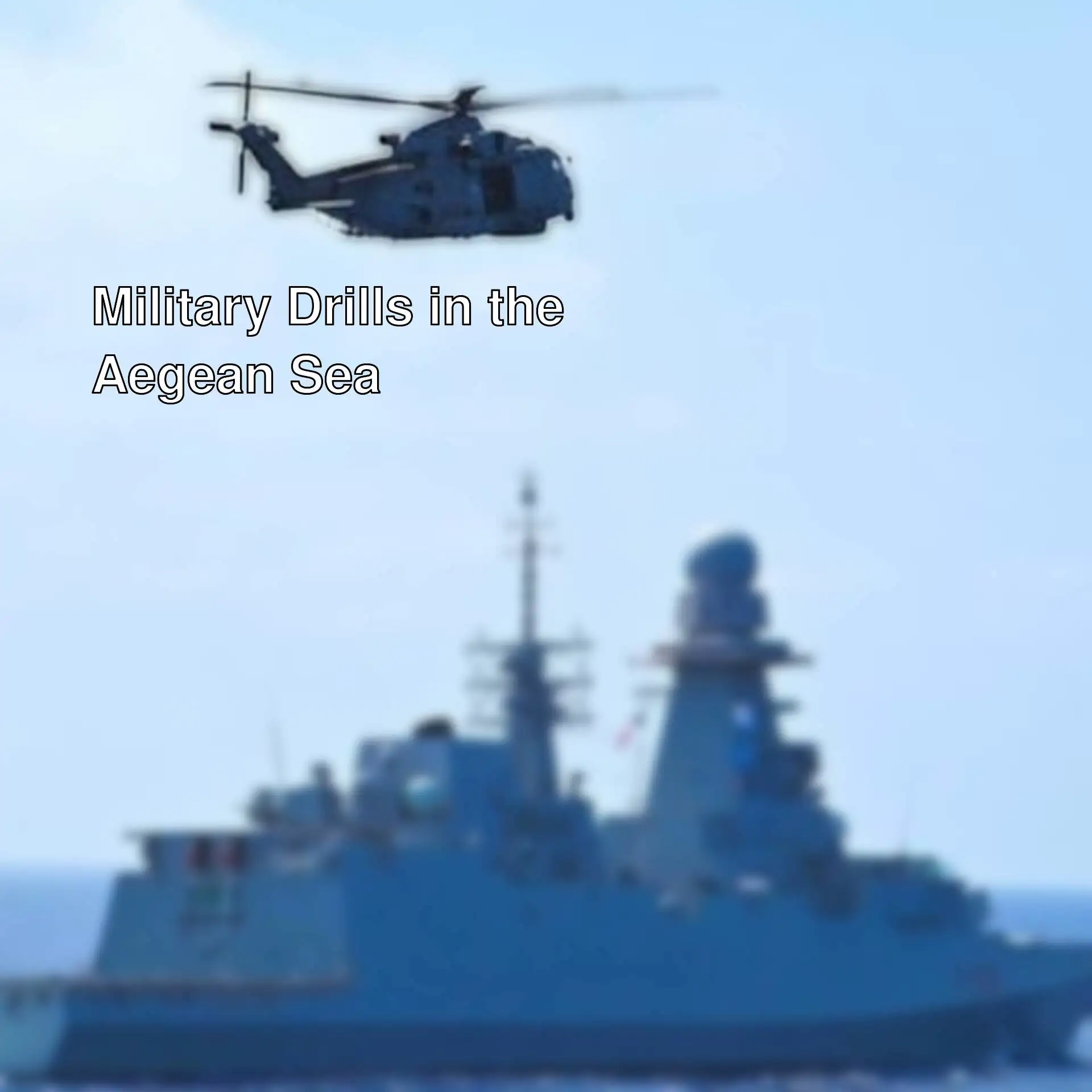 A helicopter flying over a military ship.