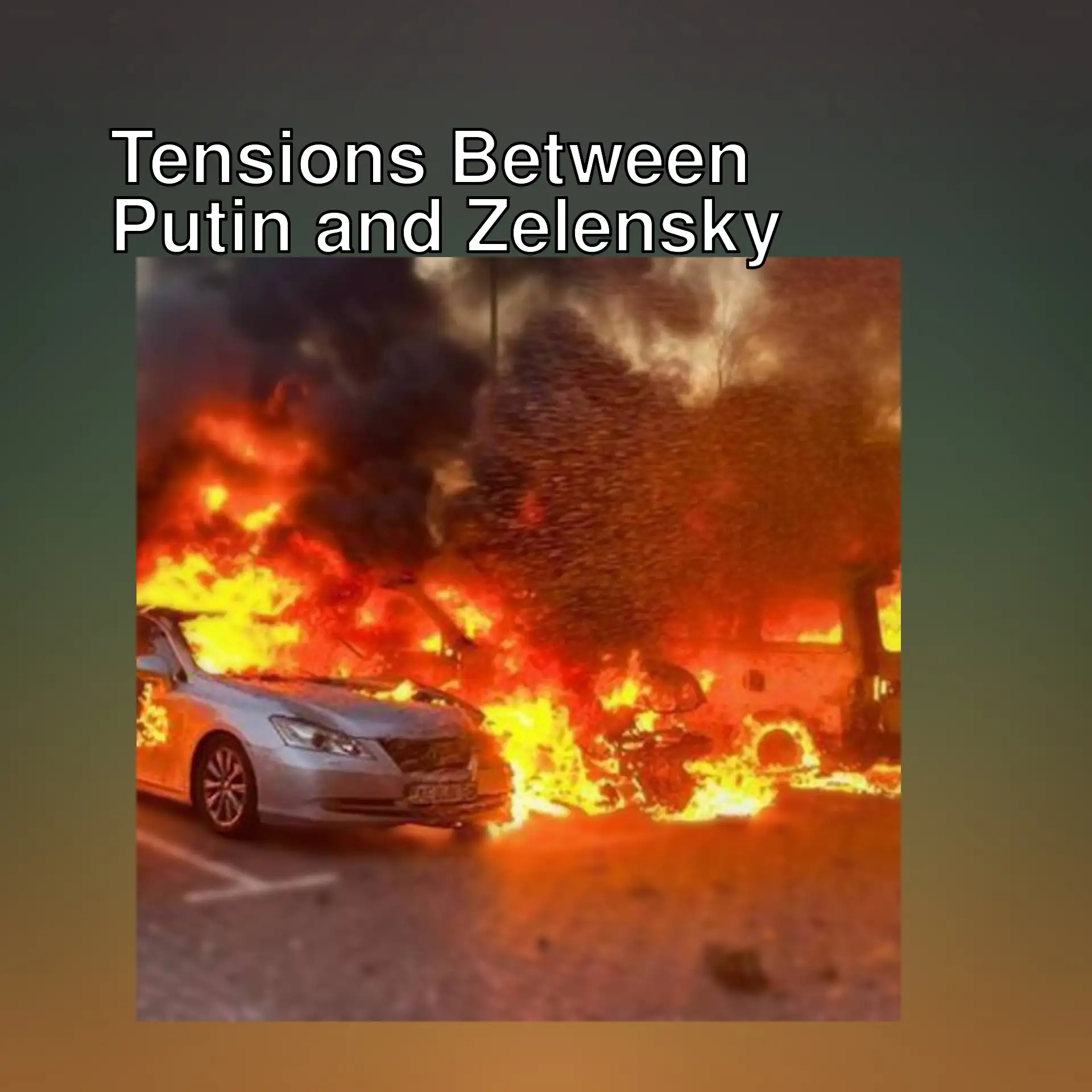 A car on fire after Russia's airstrike on Ukraine.