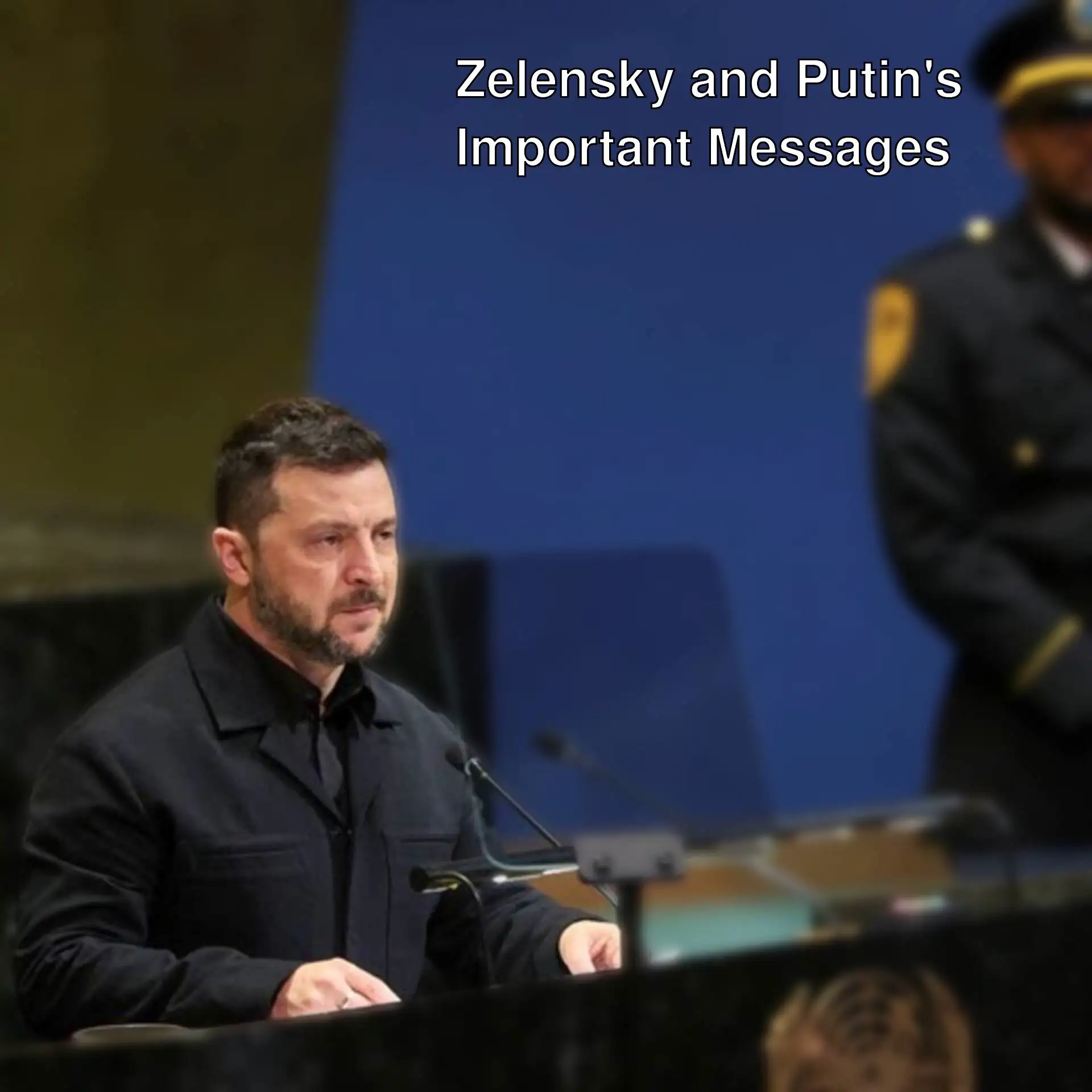 Zelensky speaking at the UN.