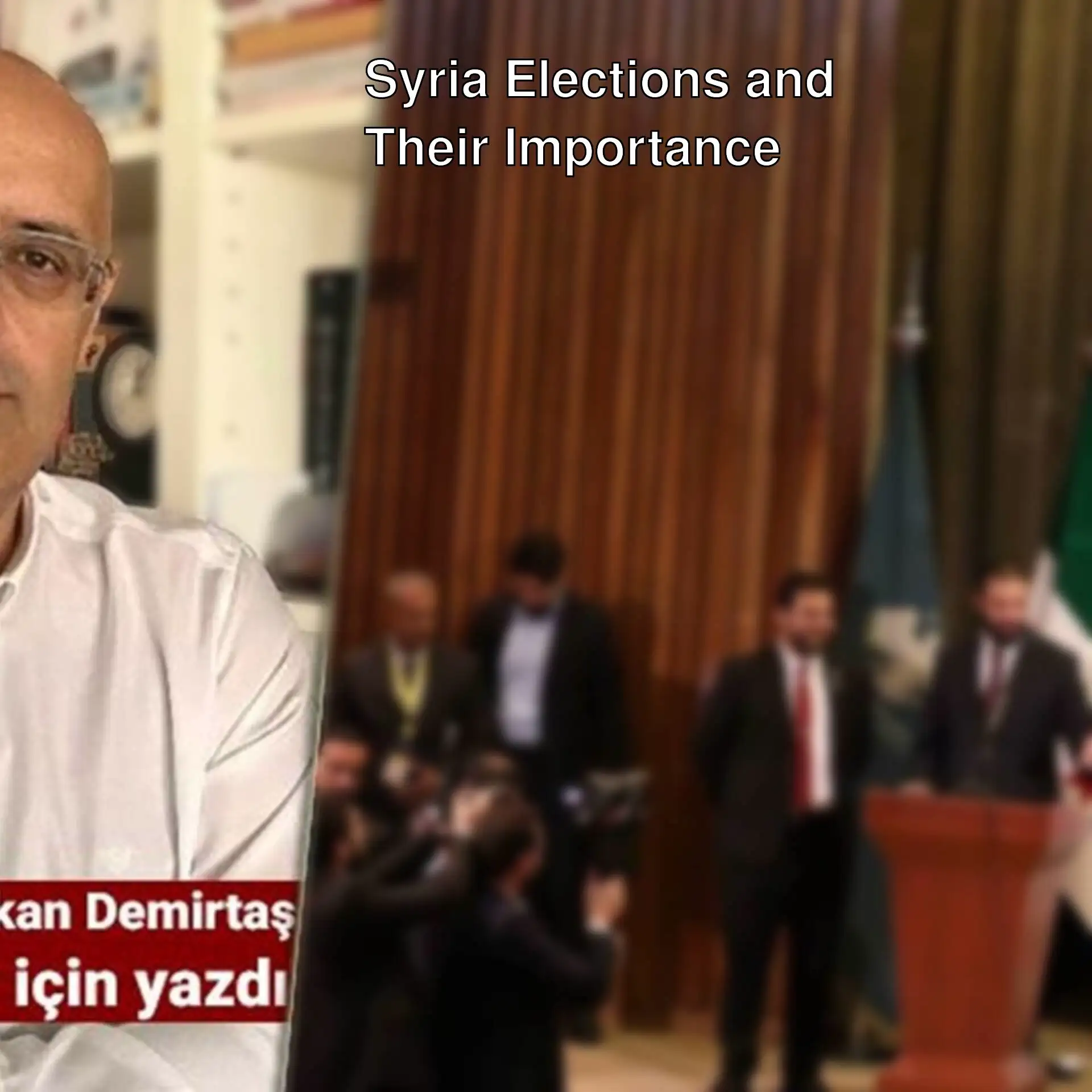 A man speaking at a podium during the Syrian People's Assembly elections.