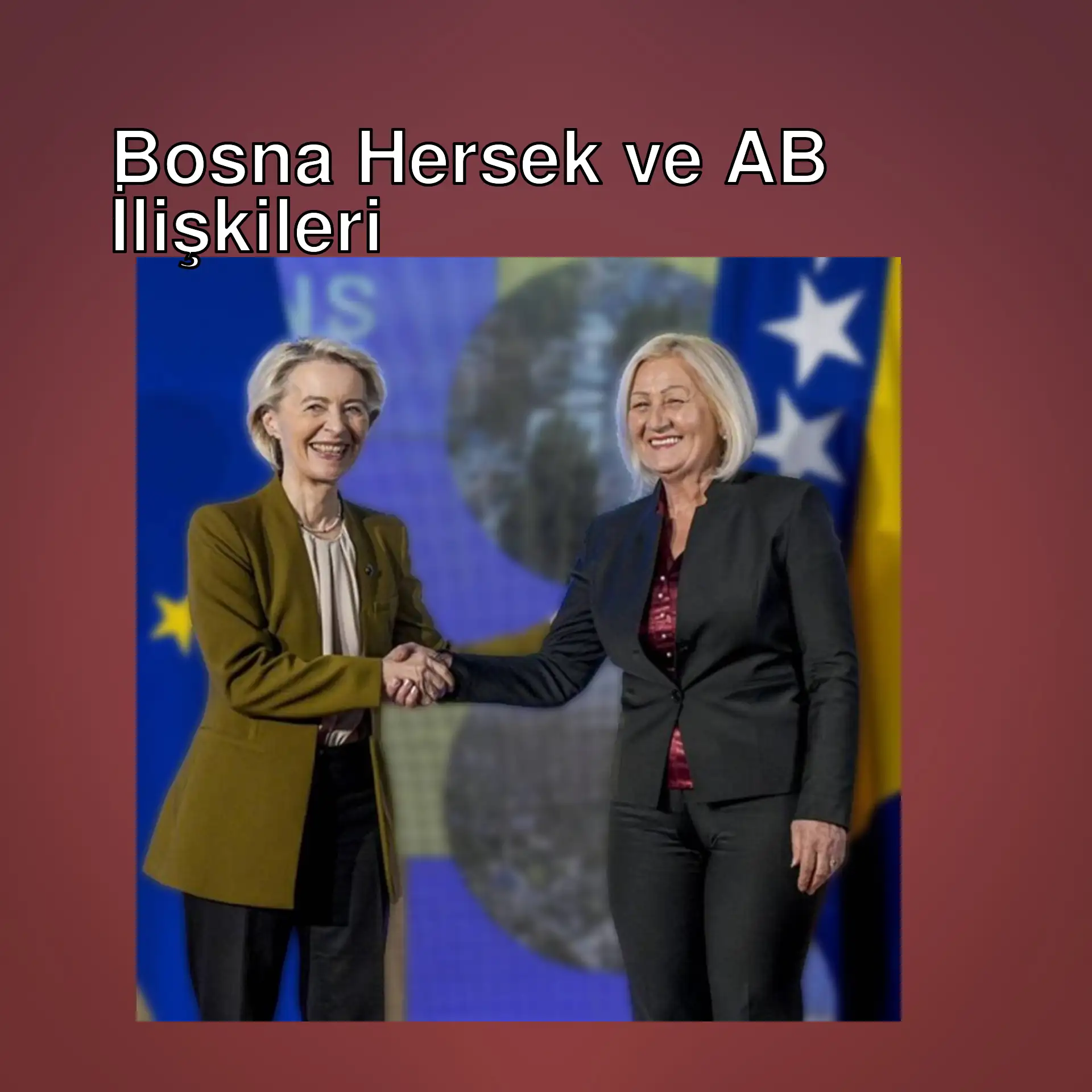 İki kadın, bayrakların önünde el sıkışıyor. İki kadın, bayrakların önünde el sıkışıyor.