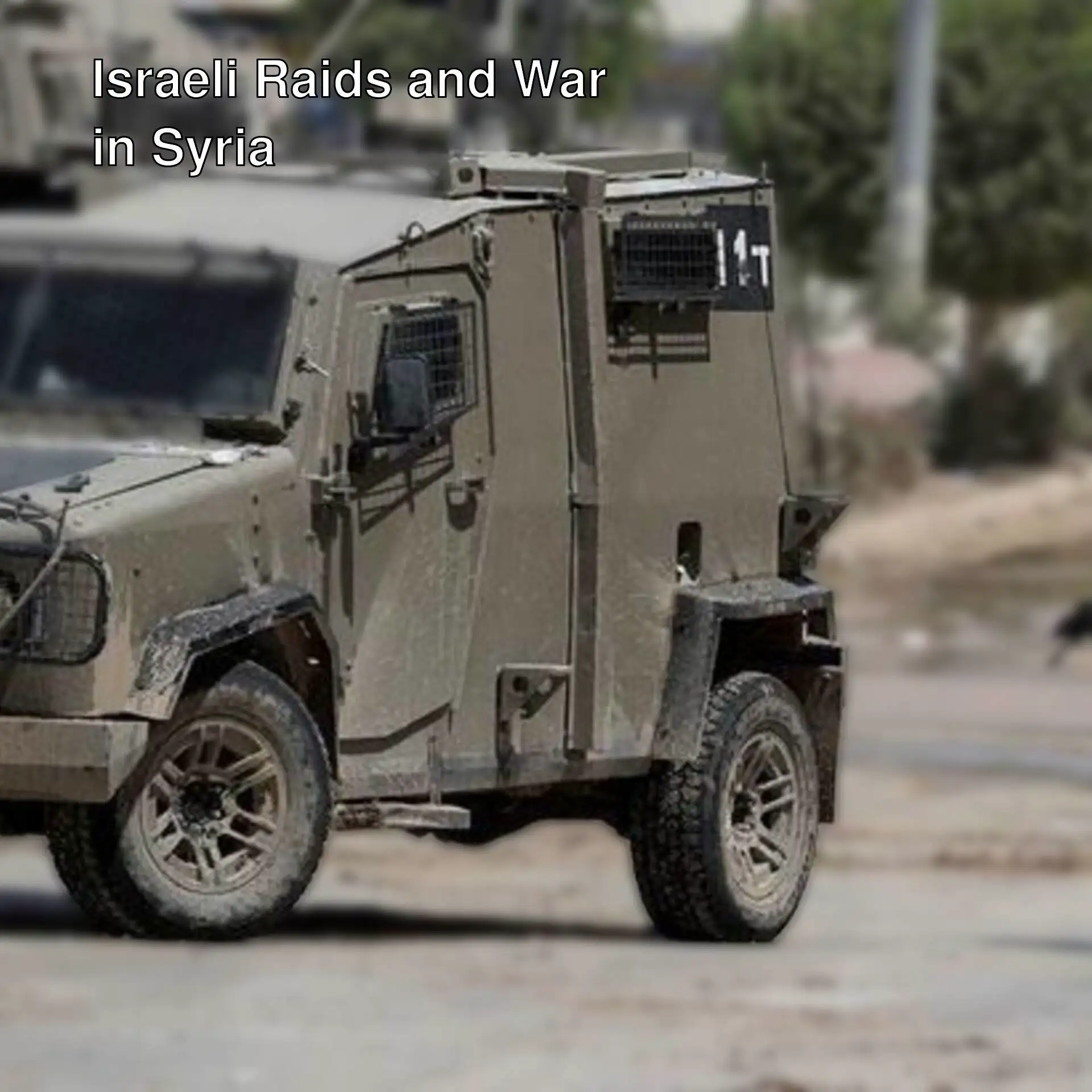 A military vehicle with a gun in the background. A military vehicle with a gun in the background.