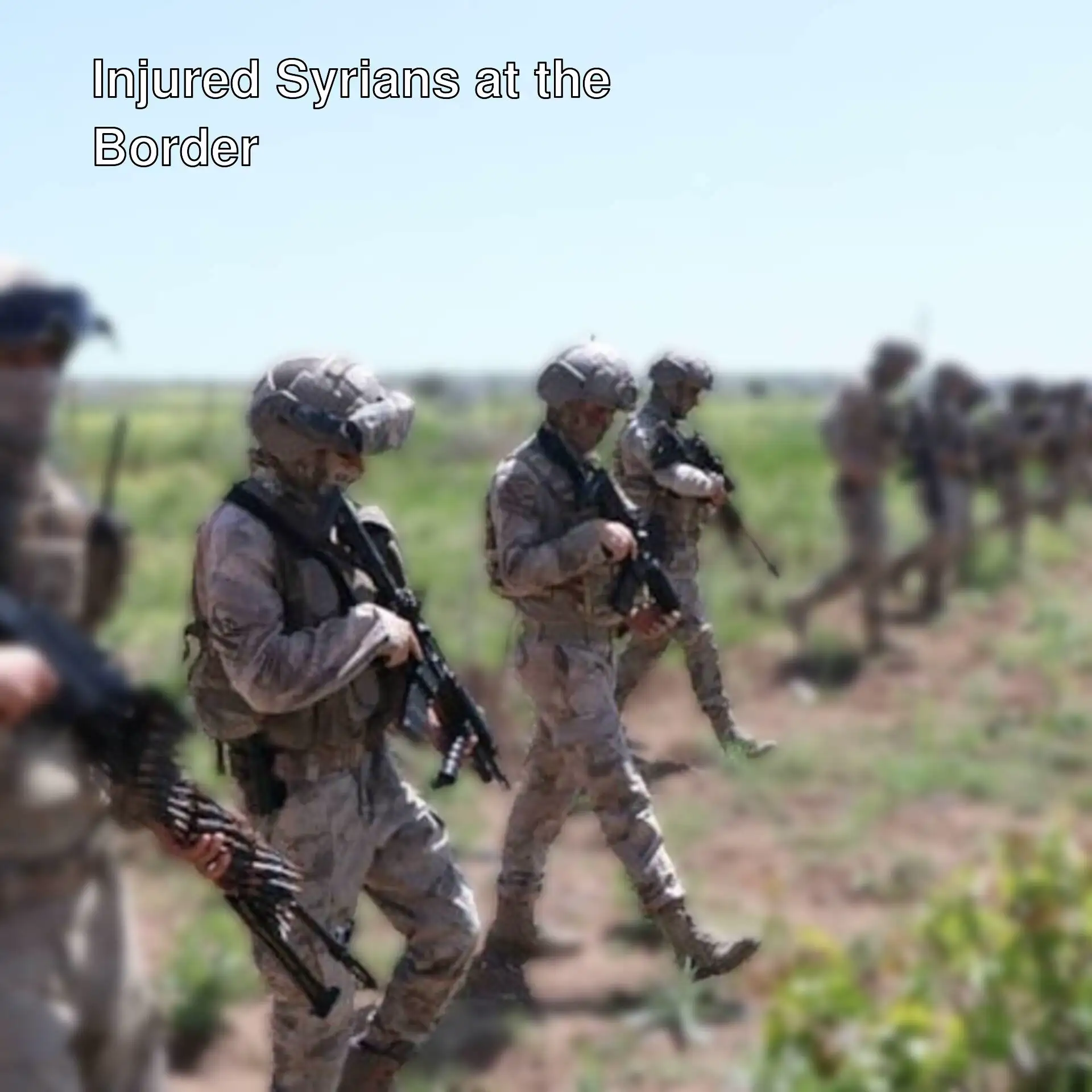 A group of soldiers walking with guns. A group of soldiers walking with guns.