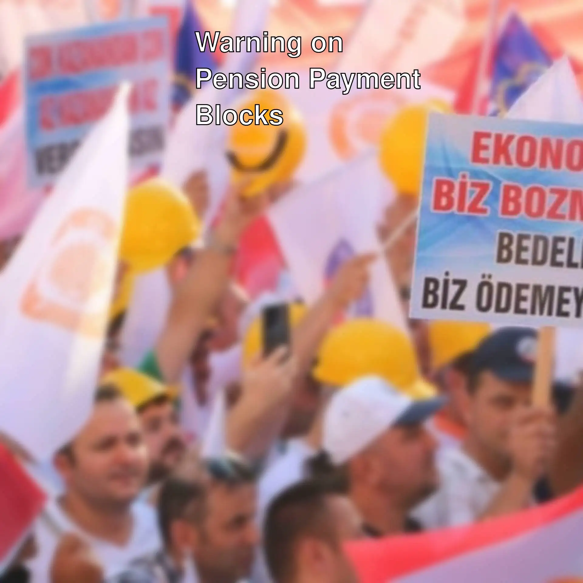 A group of people holding signs and flags. A group of people holding signs and flags.