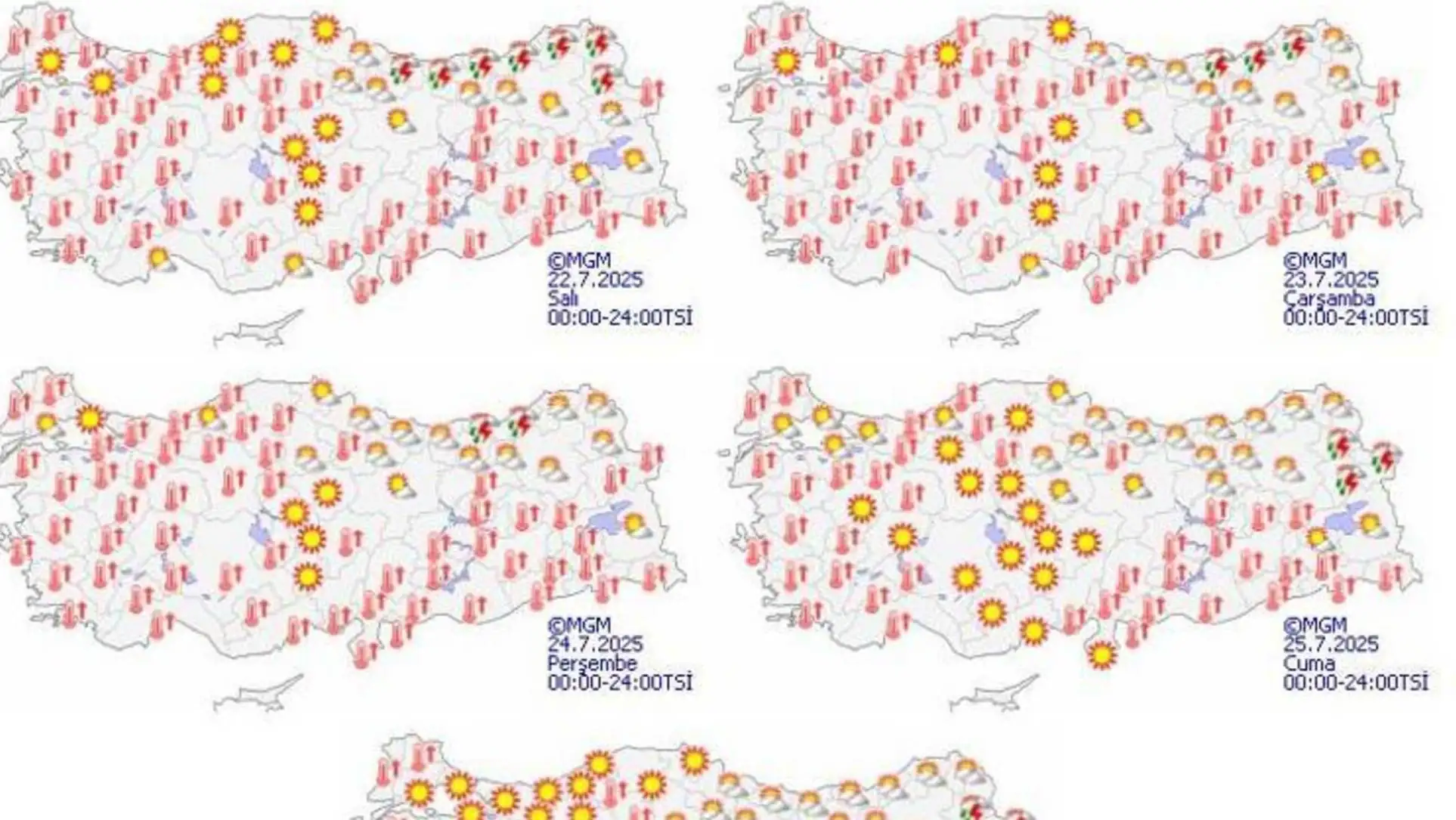 Map of Turkey with various weather symbols Map of Turkey with various weather symbols