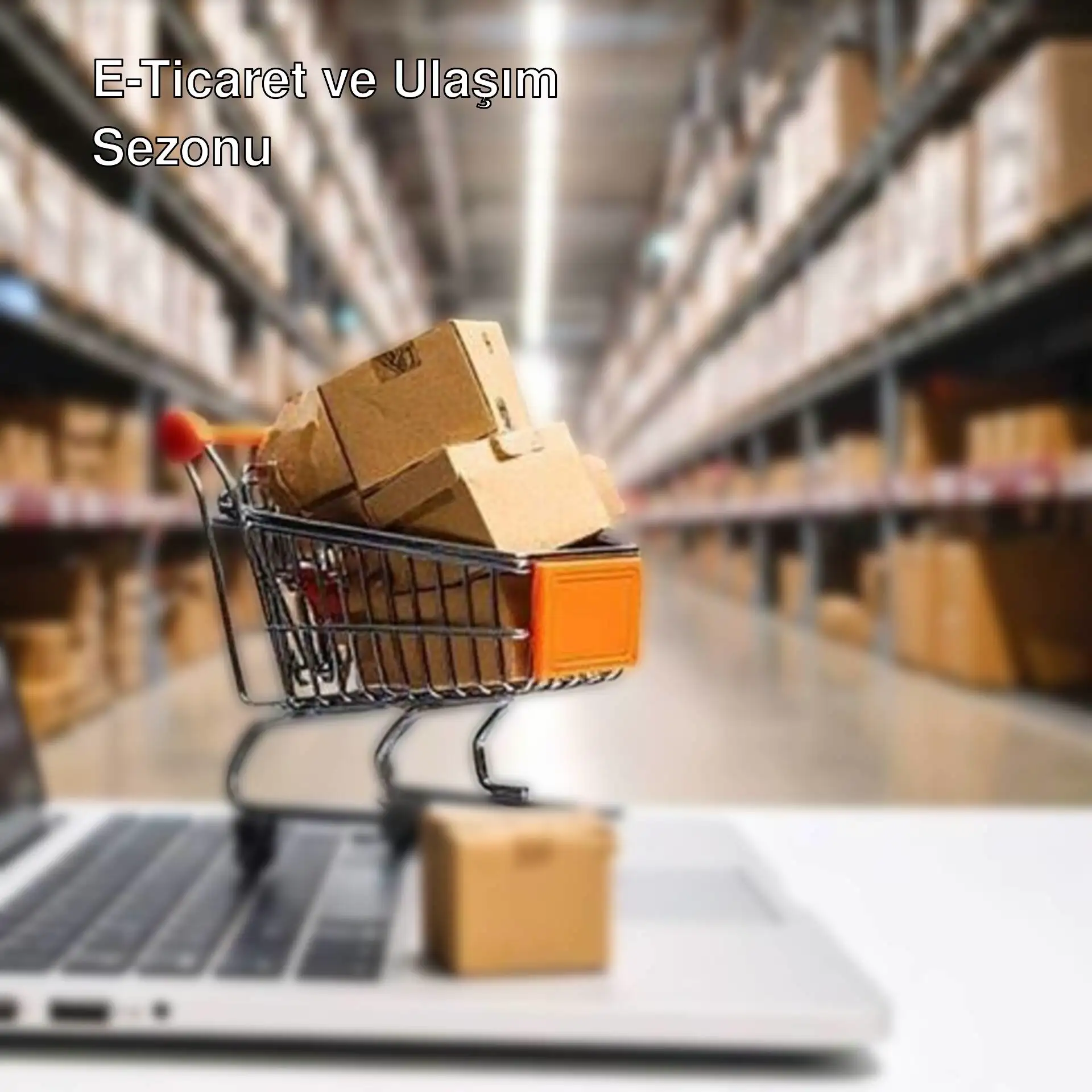 E-ticaret alışverişi için dizüstü bilgisayar ve alışveriş sepeti.
