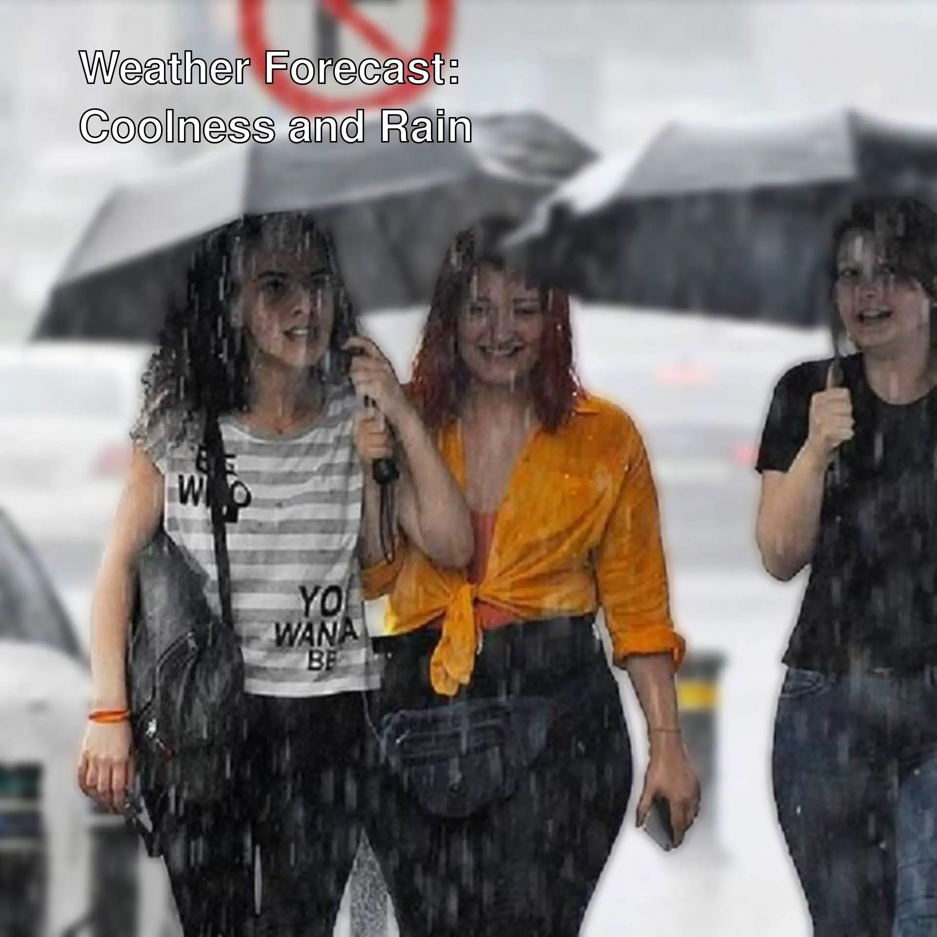Women walking in the rain with umbrellas.