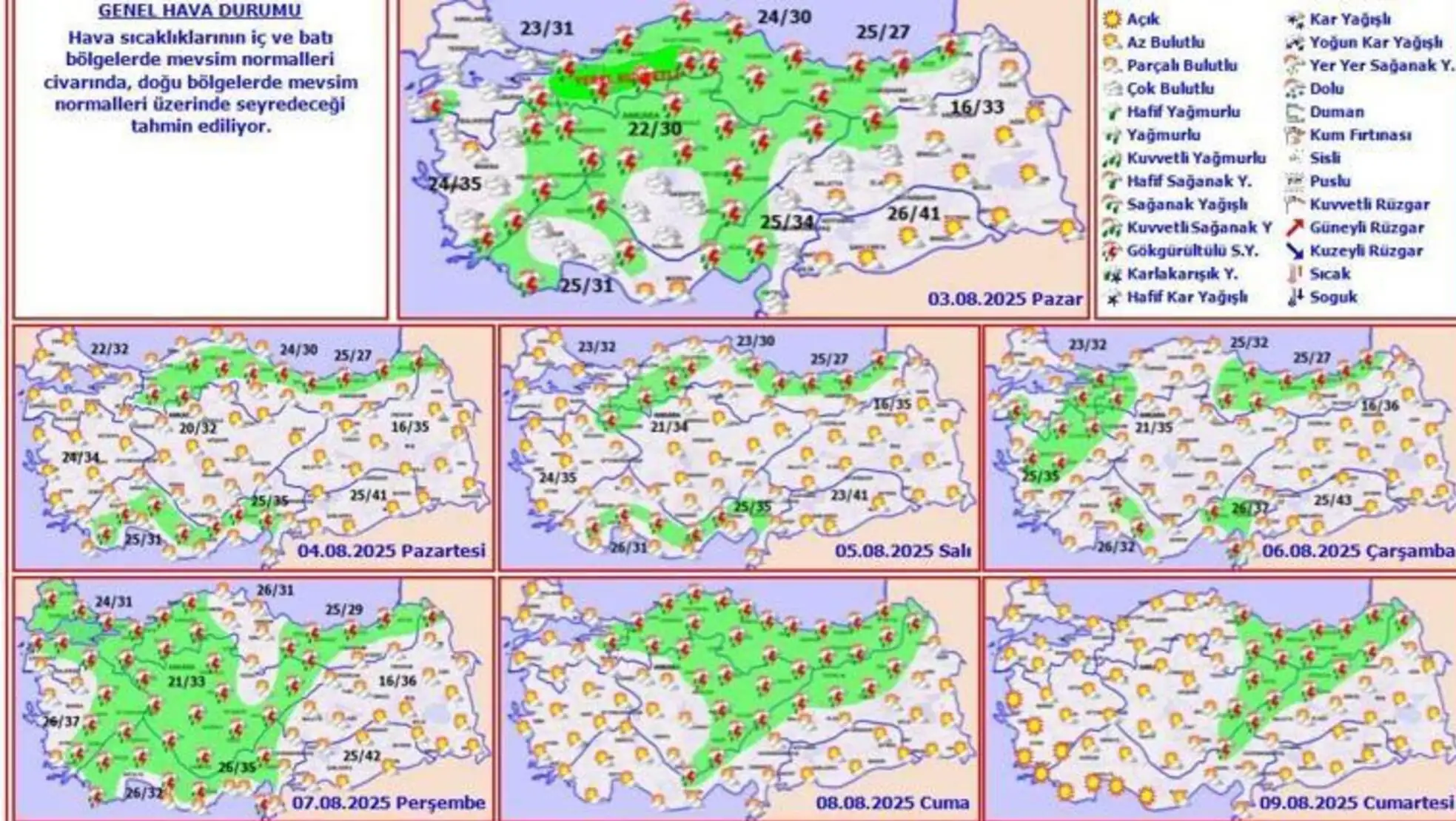 Map of Turkey with different weather conditions