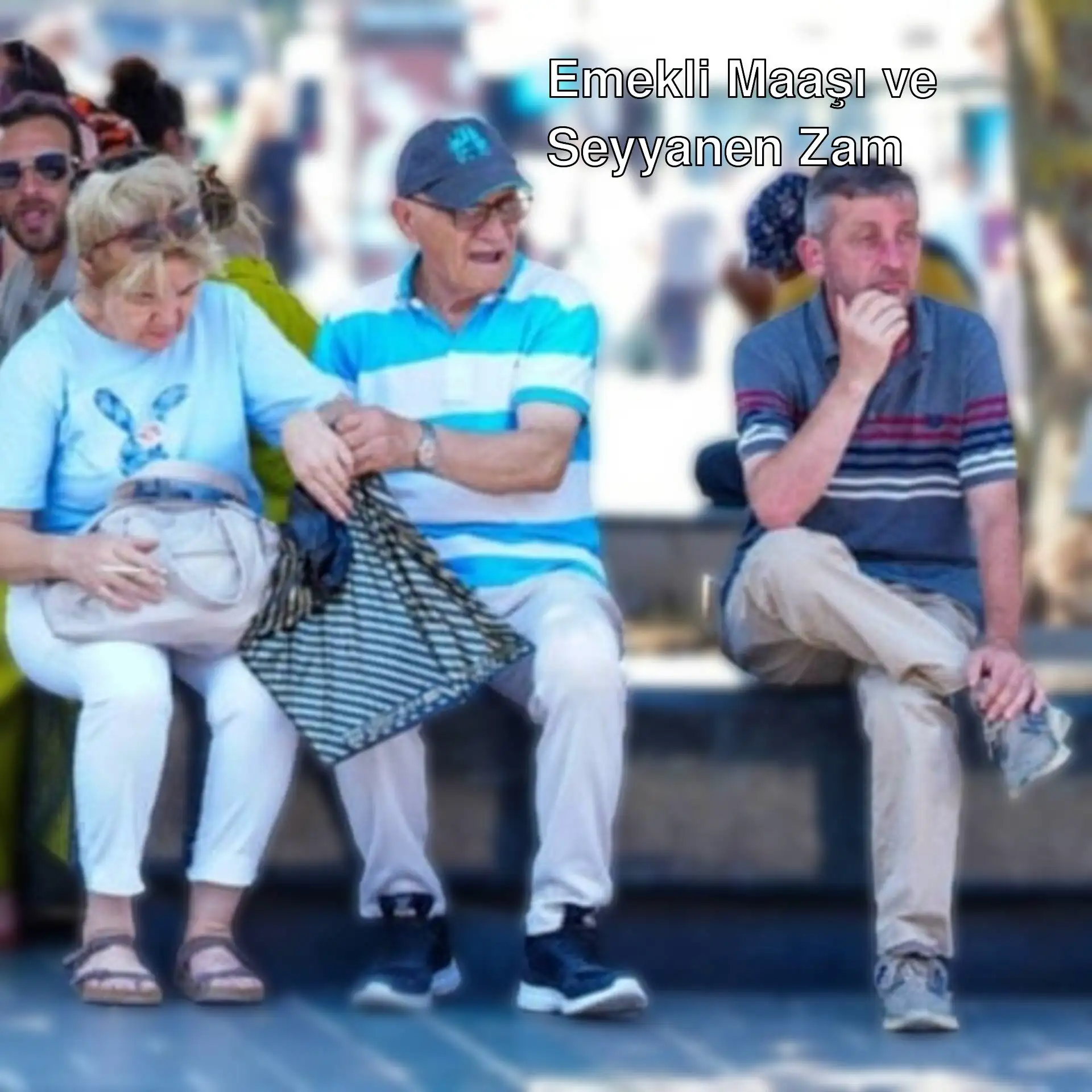 Bir grup insan bir bankta oturuyor.
