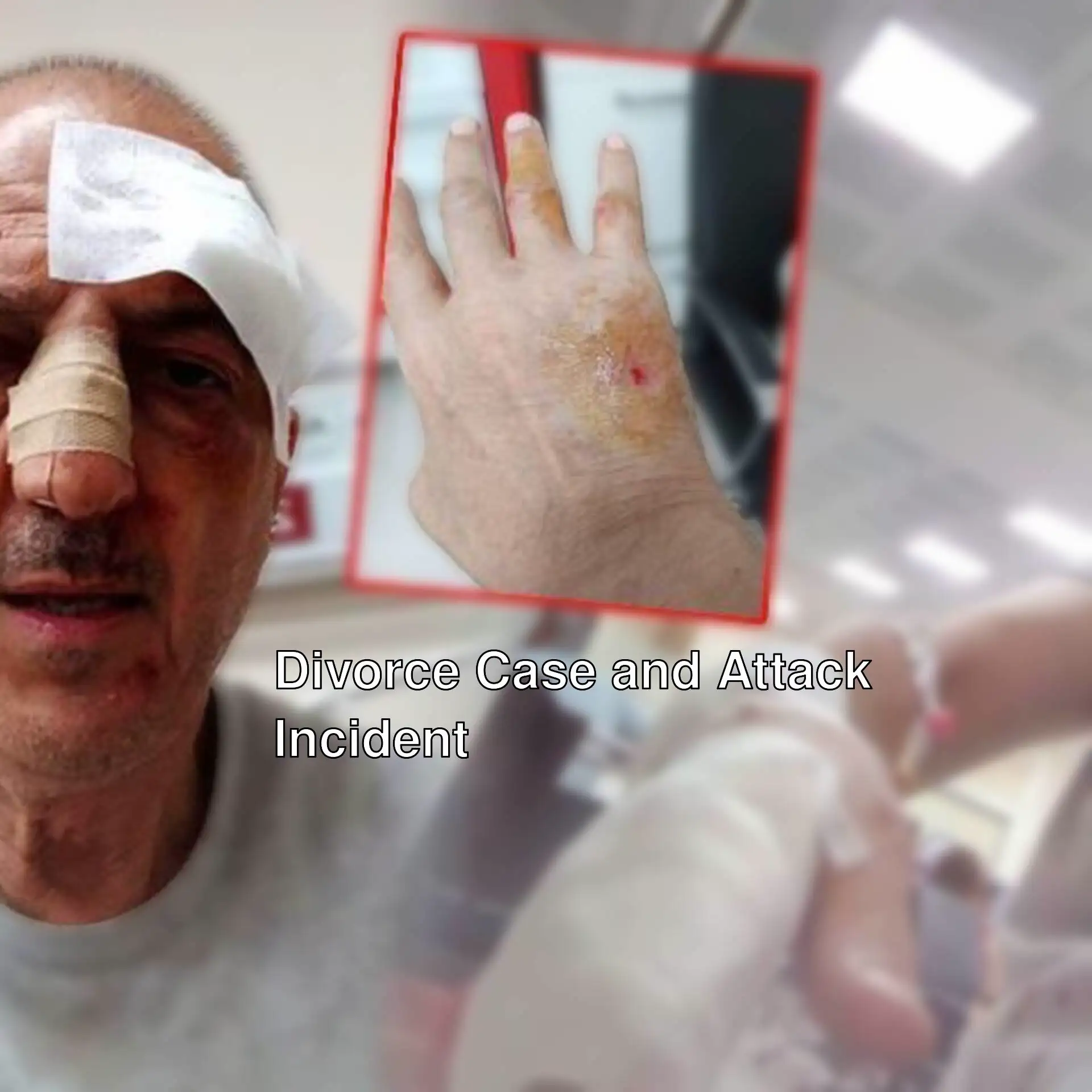 A man with a bandaged nose and blood on his hand. A man with a bandaged nose and blood on his hand.