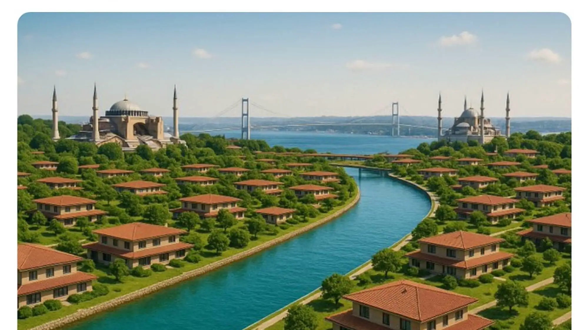 Yapay zeka ile tasarlanmış bir şehir görüntüsü.