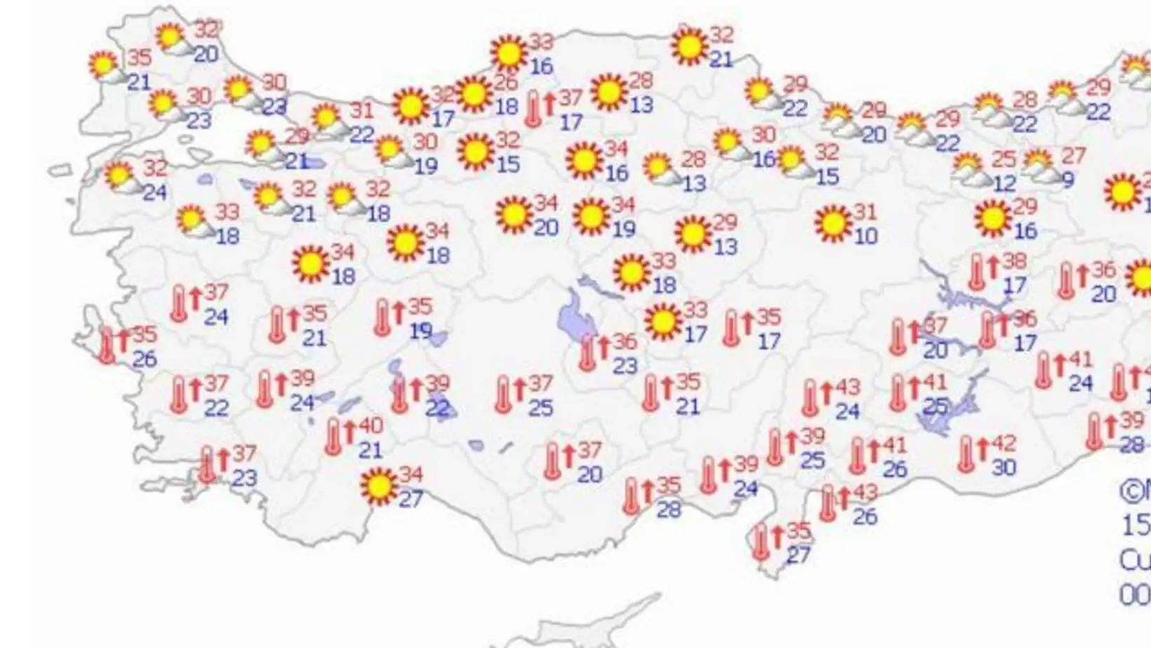 Map of Turkey showing weather conditions Map of Turkey showing weather conditions